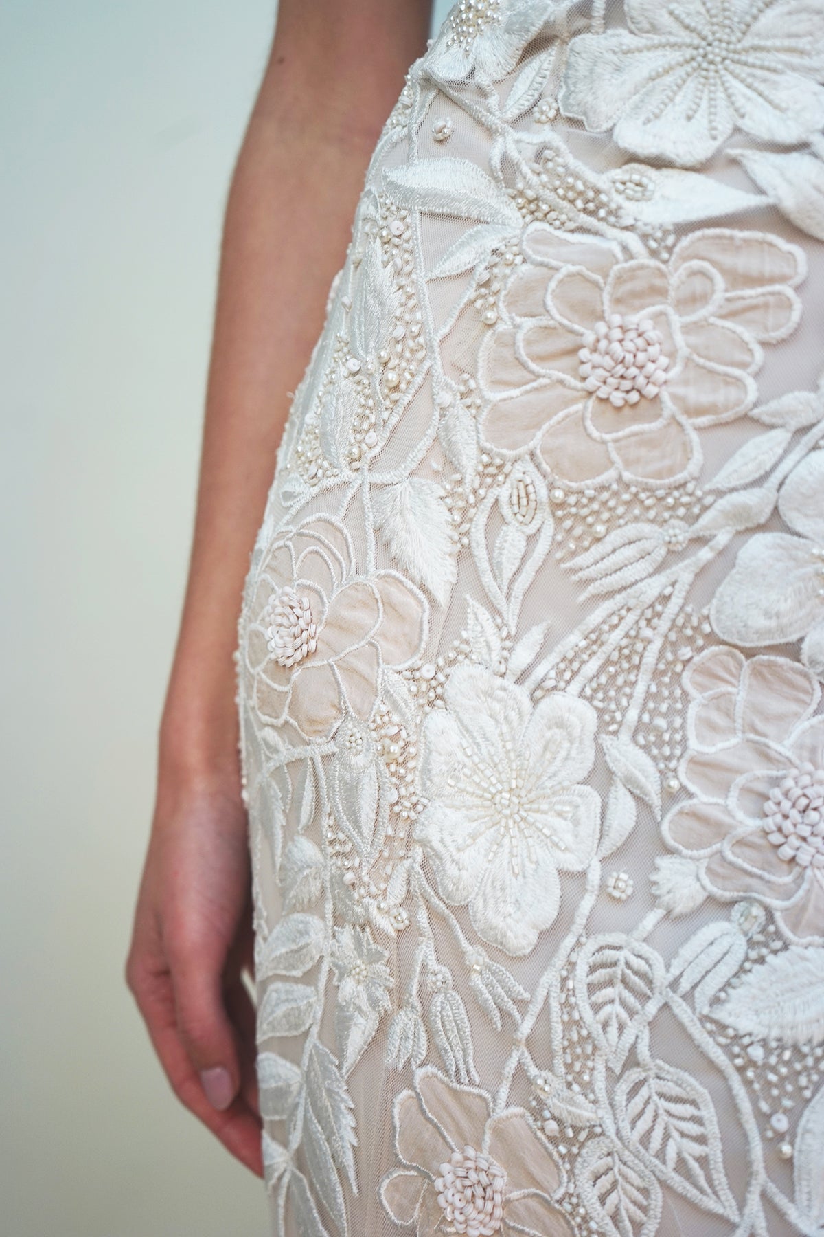 Archive Wild Rose Garden Gown With Open Back Detail in Seashell Blush with Beaded Infill