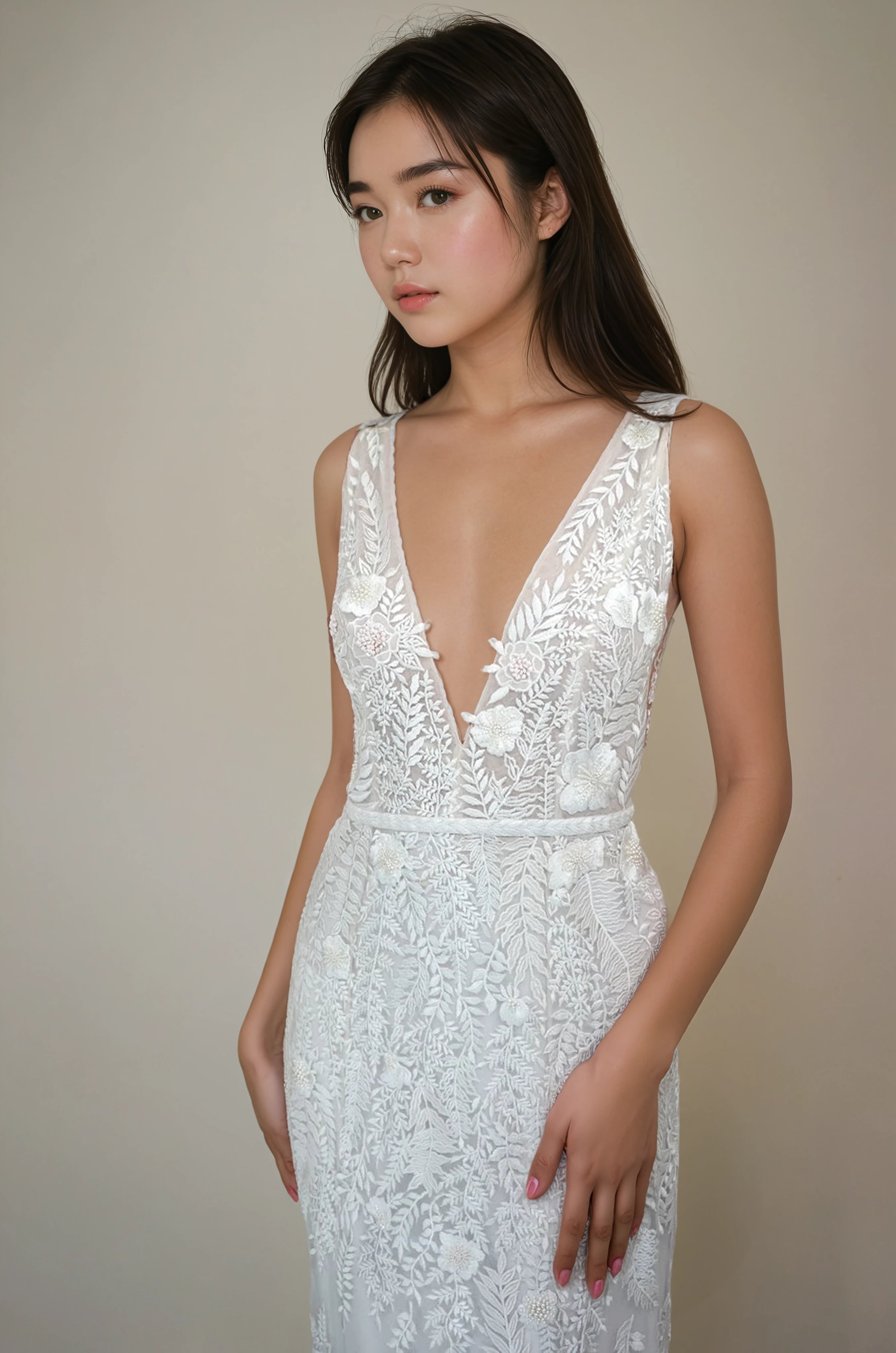 Fern and Rose Illusion V Open Square Back SL Gown Rosewater