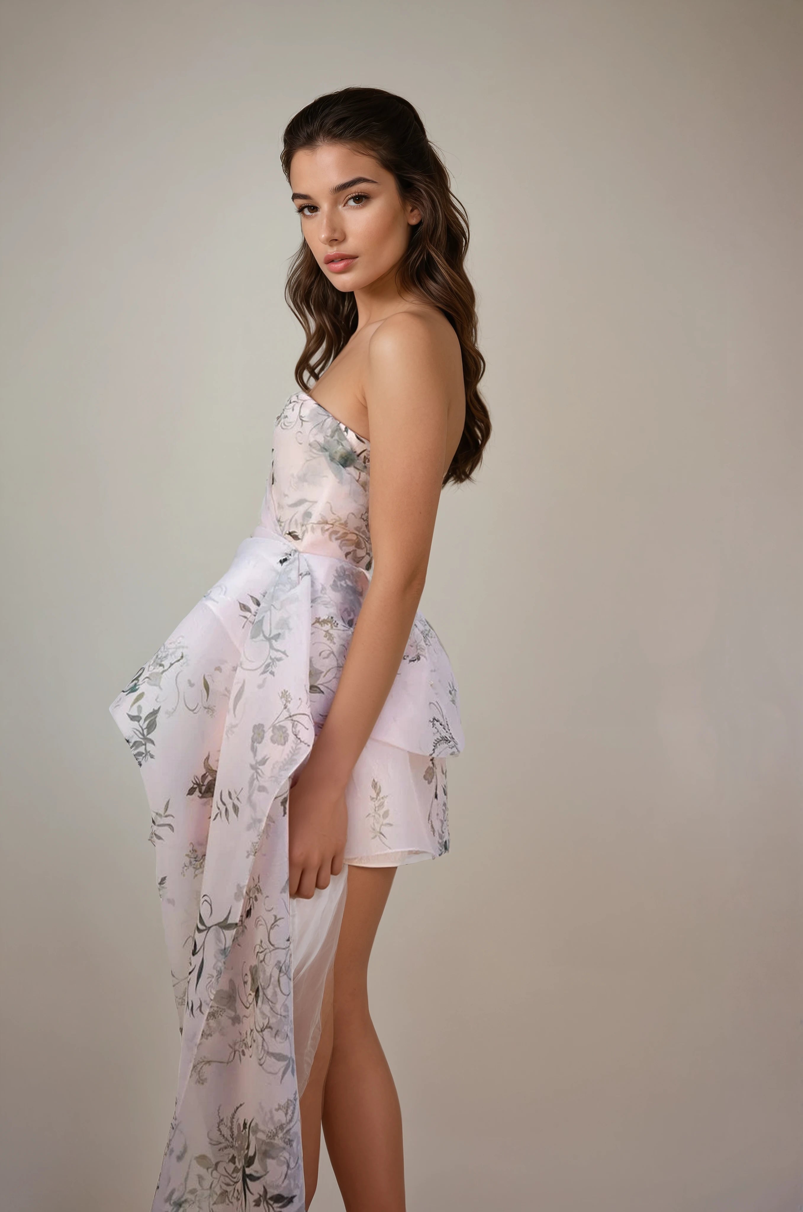 Archive Blush Bougainvillea Organza Peplum Drape Bodice