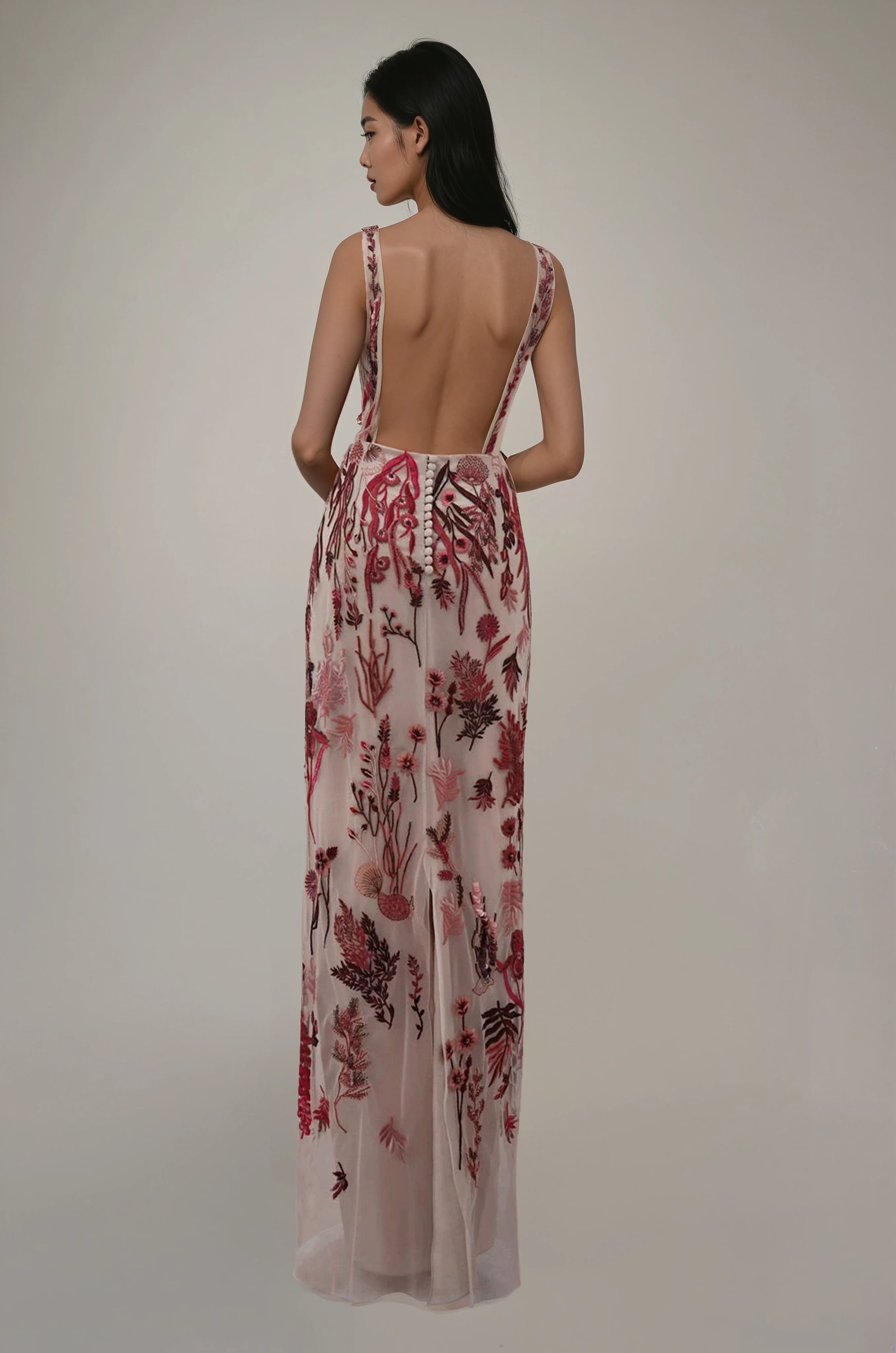 Underwater Wildflower SL Column Gown Cranberry Red