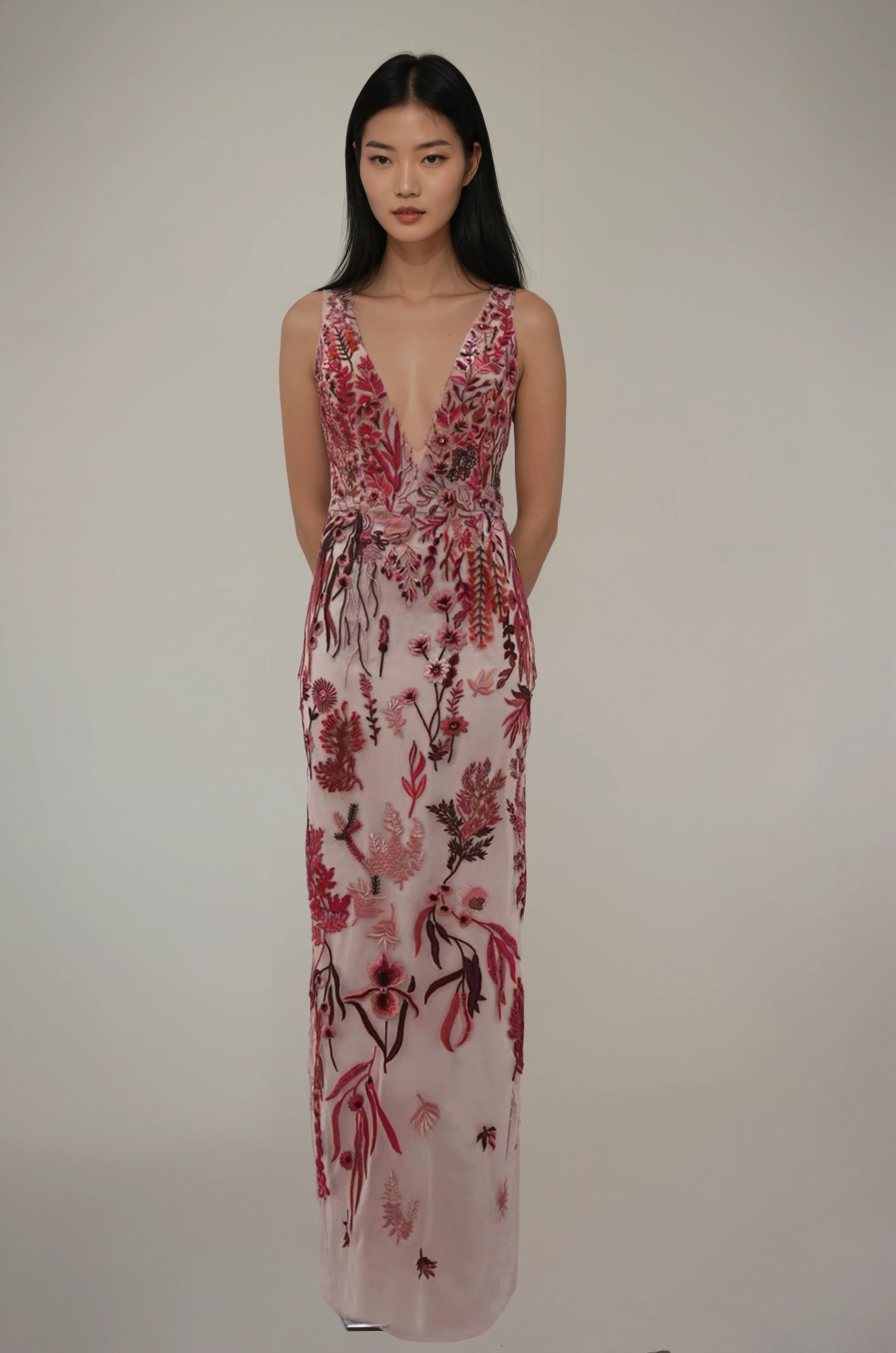 Underwater Wildflower SL Column Gown Cranberry Red