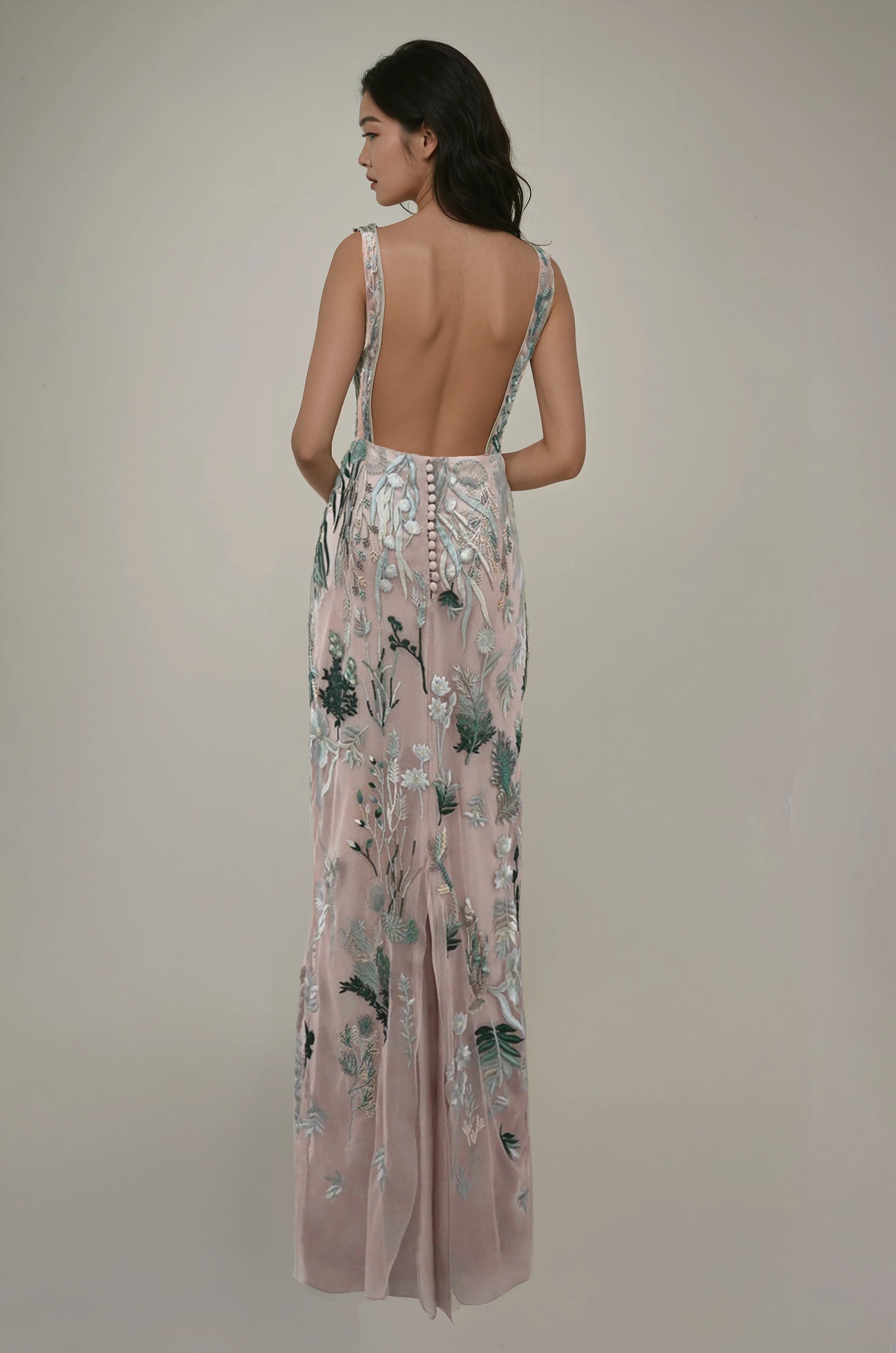 Underwater Wildflower Illusion V Front Tulle SL Gown Sea Glass Green