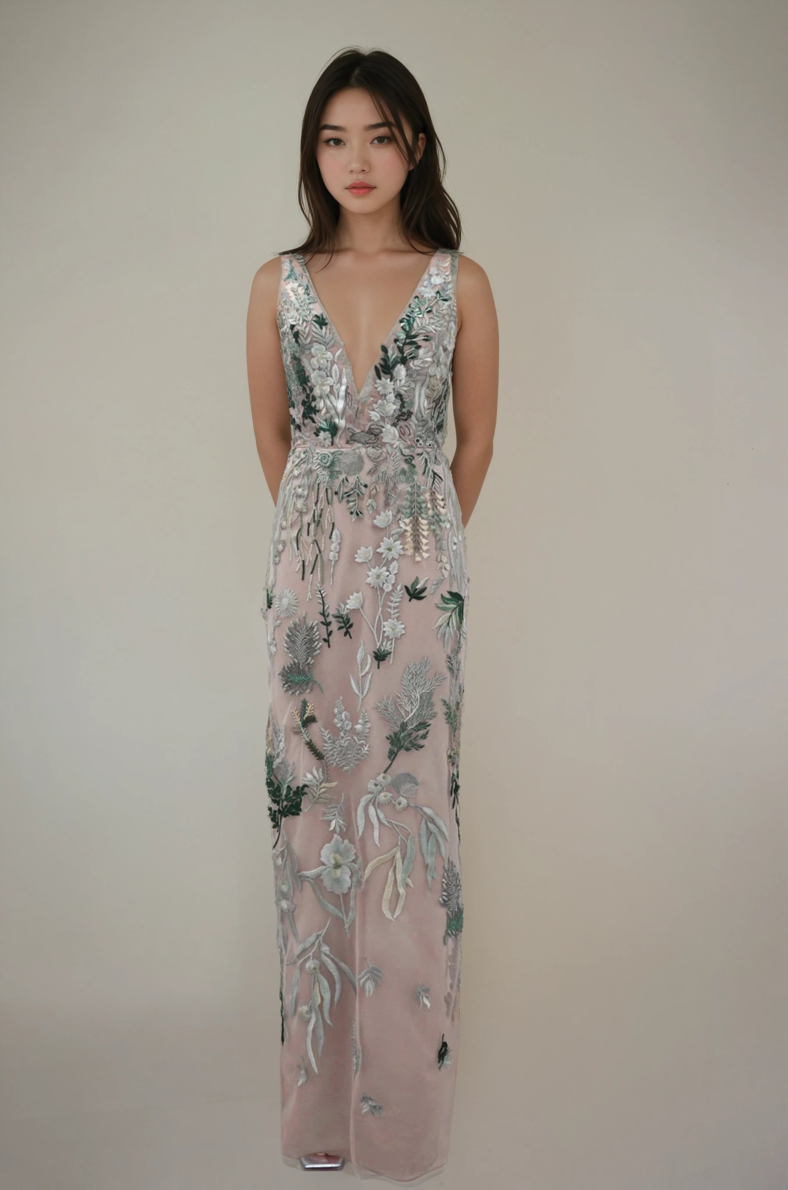 Underwater Wildflower Illusion V Front Tulle SL Gown Sea Glass Green