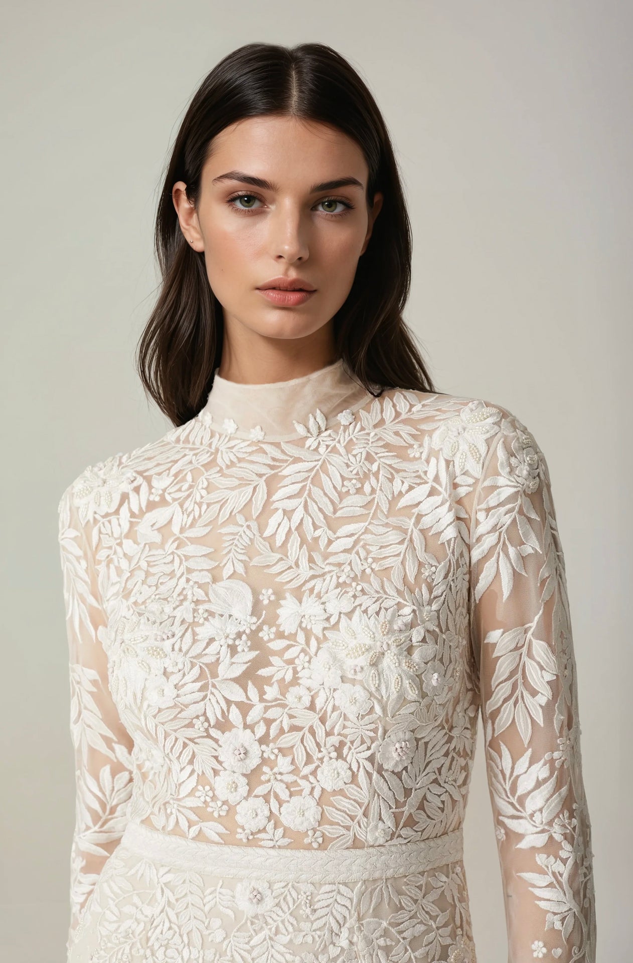 Wisteria Collar Open Back Long Sleeve SL Gown Rosewater