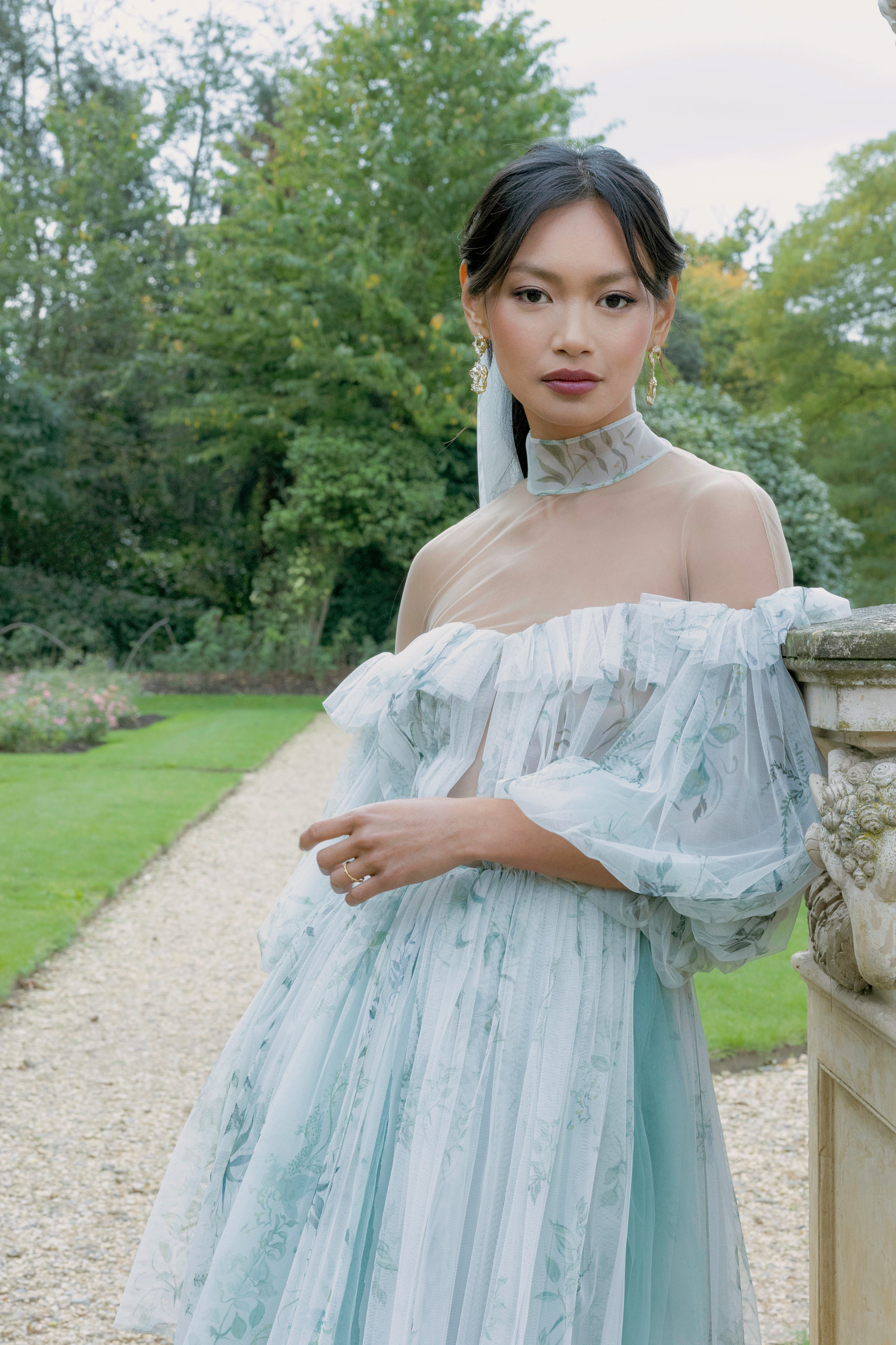 Archive Bougainvillea Hand Painted Print Pleat Tulle Mini Dress