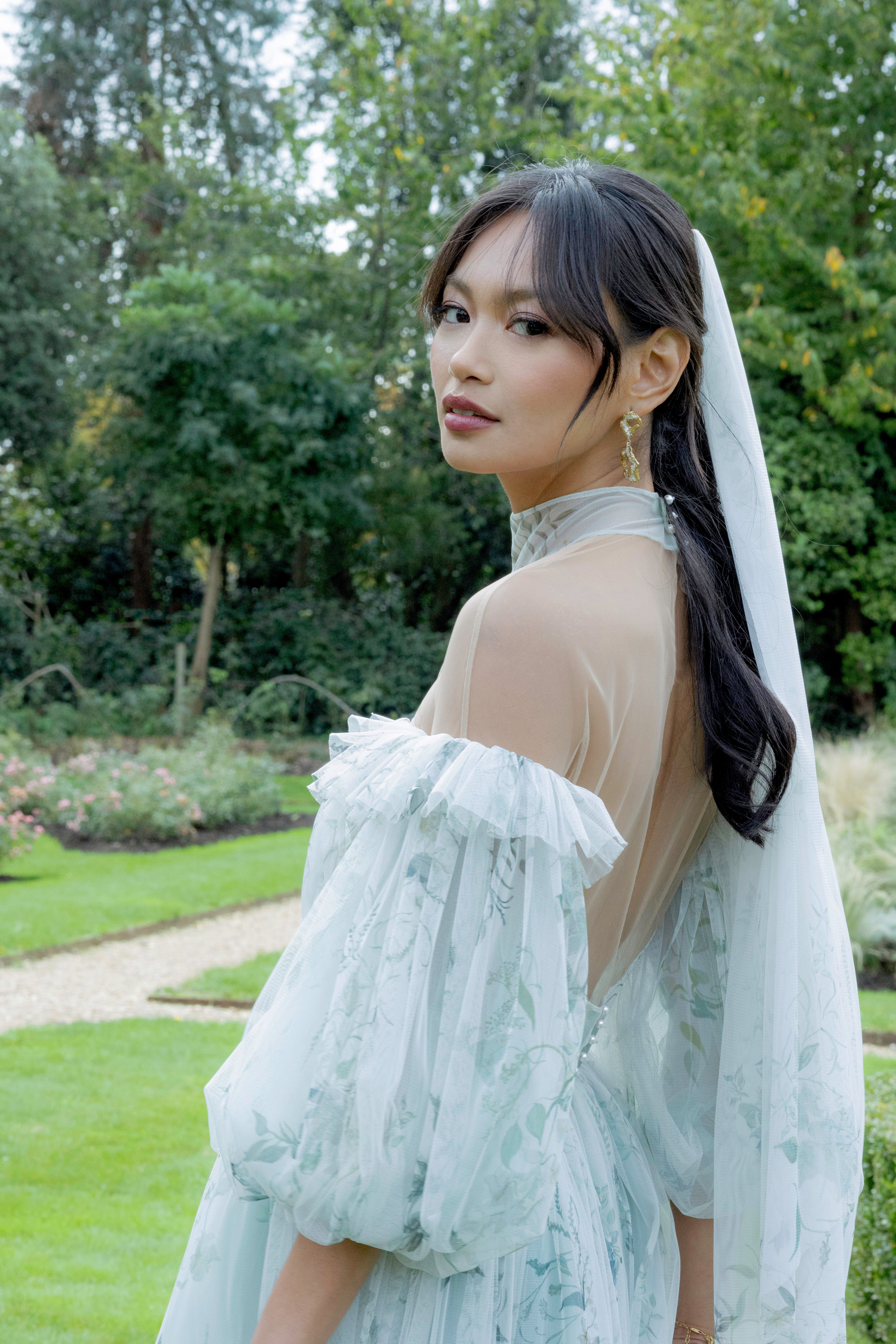 Archive Bougainvillea Hand Painted Print Pleat Tulle Mini Dress