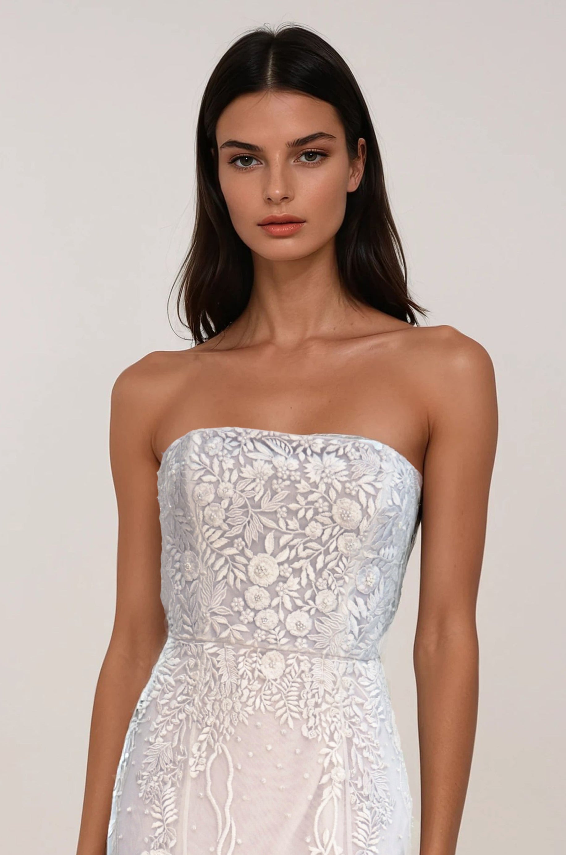 Wisteria Straight Bodice FL Gown Floral White