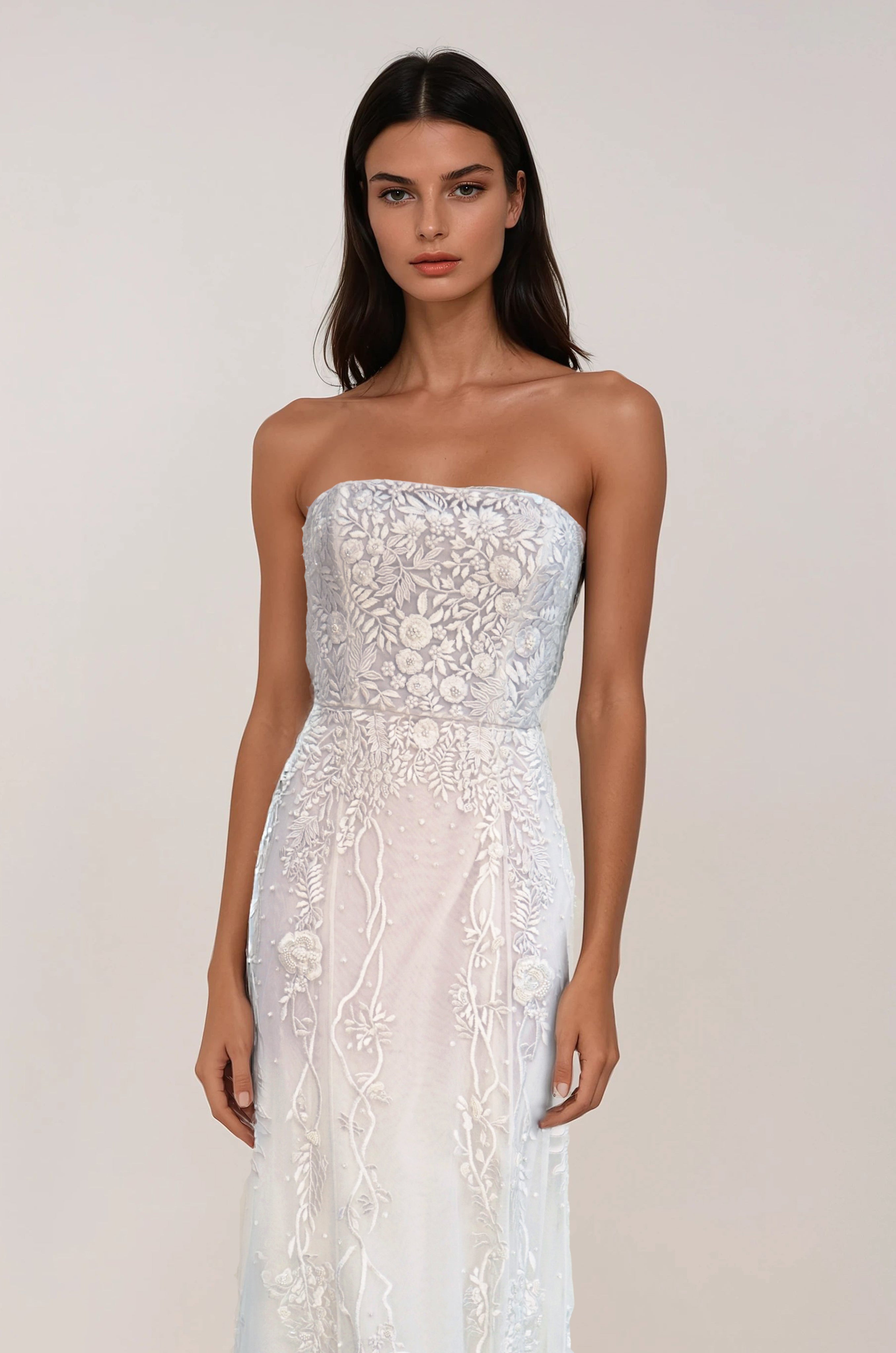Wisteria Straight Bodice FL Gown Floral White