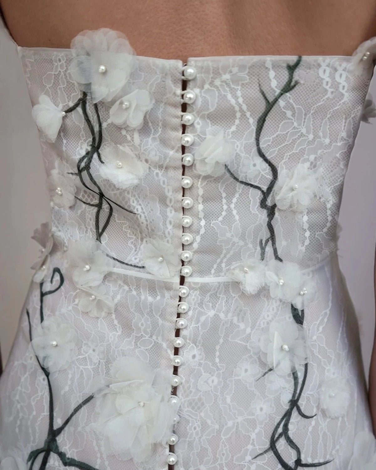 hermione-de-paula-3D Blossom Vine Dip Neck Mini Gown | Floral White Vine-botanical-couture