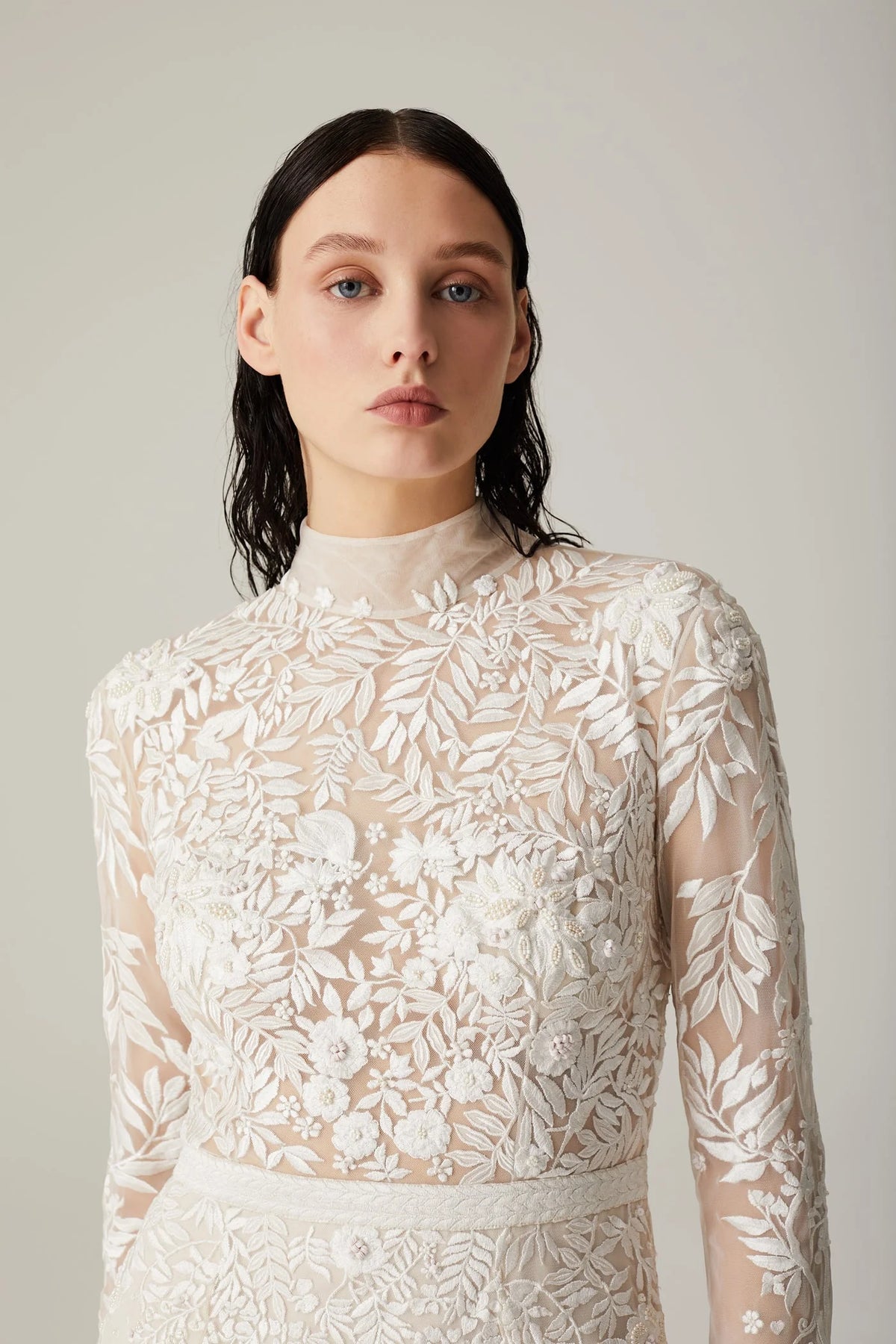 hermione-de-paula-Wisteria Rose Collar Open Back Long Sleeve Gown Rosewater