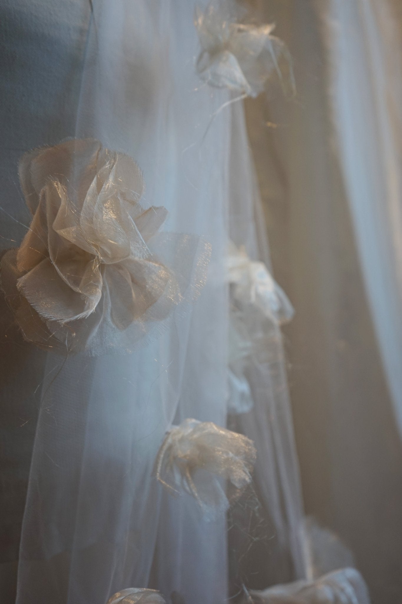 hermione - de - paula - Archive 3D Raw Silk Organza Flower Tulle Shawl - botanical - couture