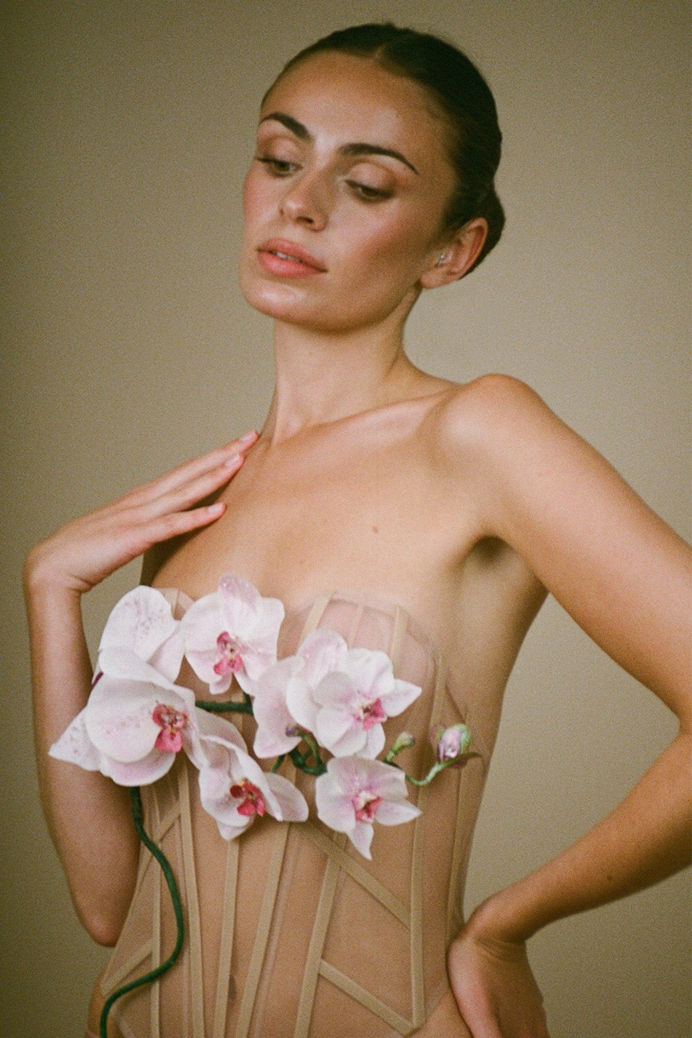 hermione - de - paula - Archive 3D Sculpted Hand Crafted 'Invisible Silk Orchid' Bodice - Hand Painted & hand beaded - botanical - couture