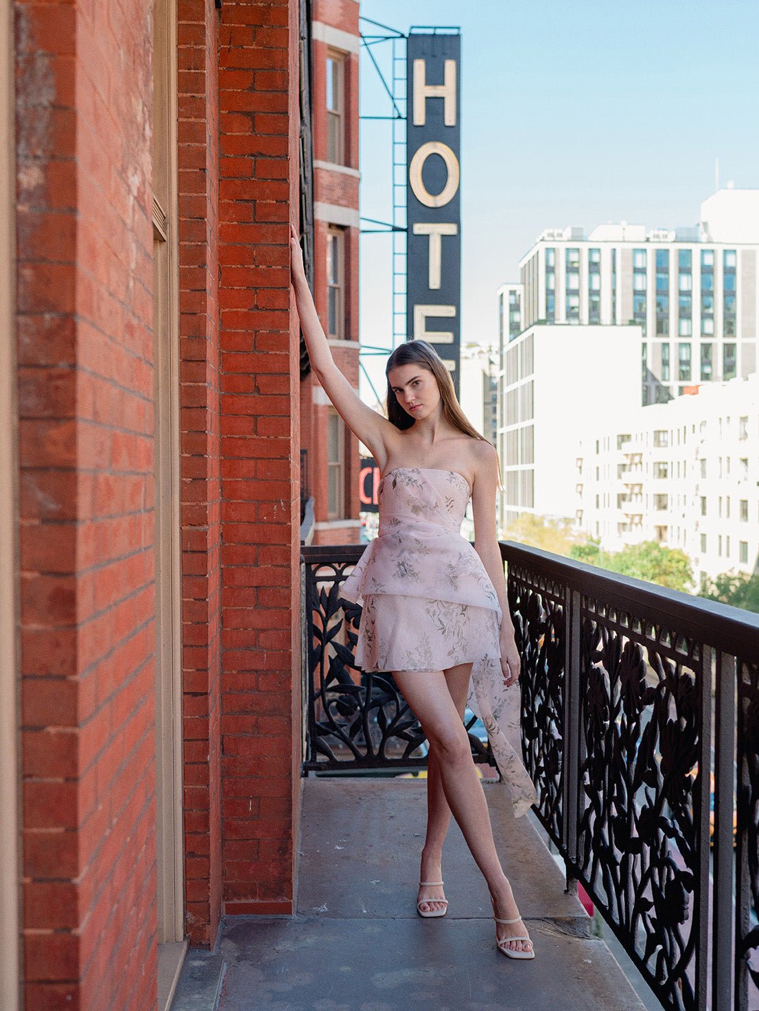 hermione - de - paula - Archive Blush Bougainvillea Organza Peplum Drape Bodice & Mini Skirt - botanical - couture