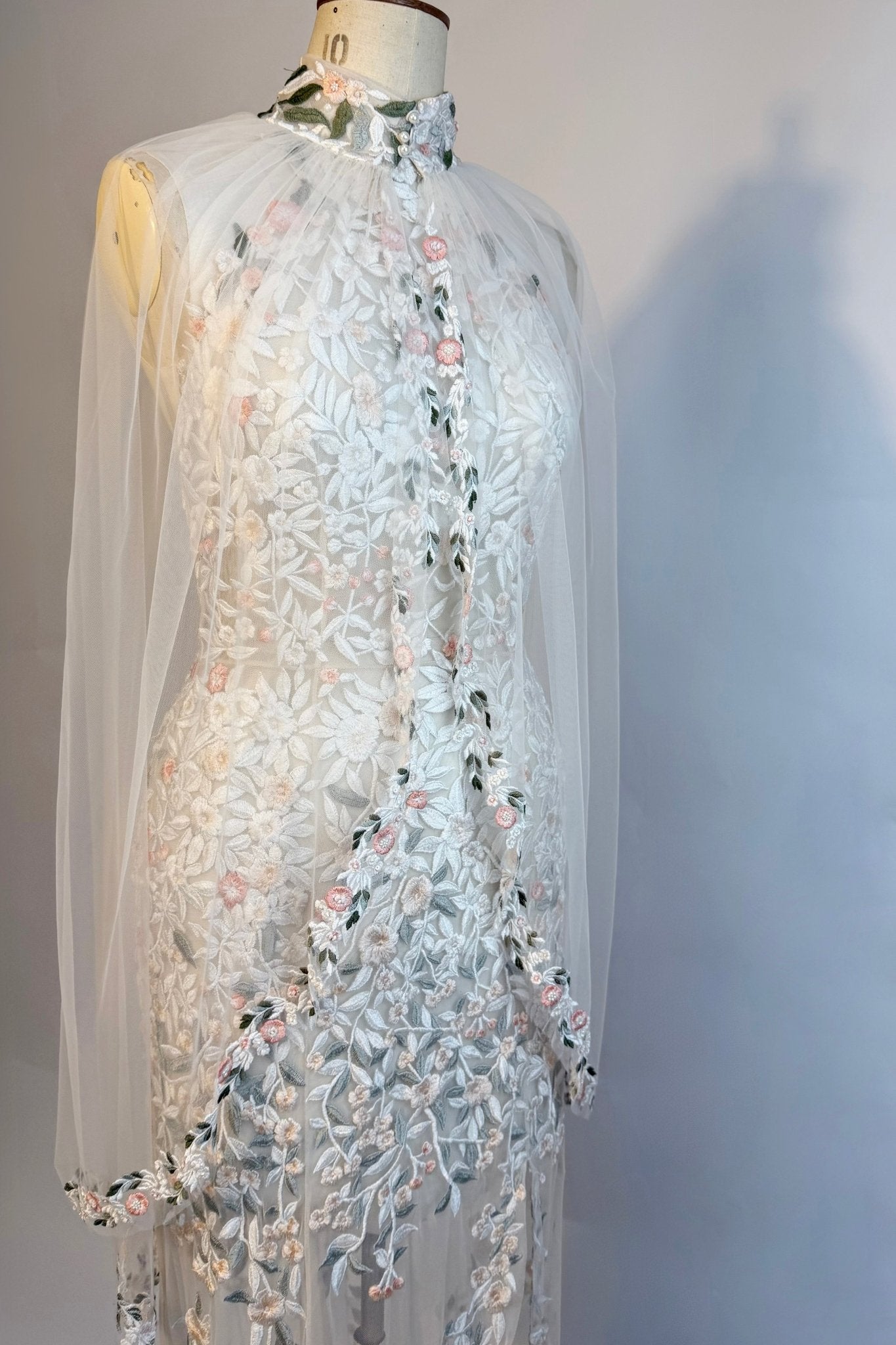 hermione - de - paula - Archive Botticelli Wisteria Rose Cape - Hip Length - New Sample - botanical - couture