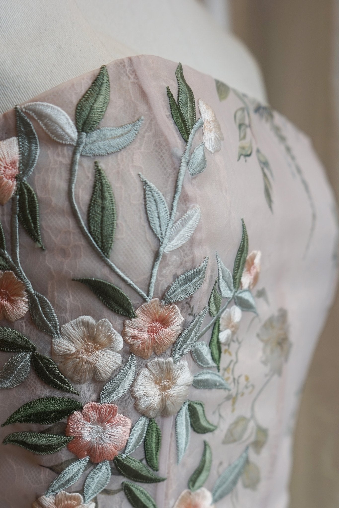 hermione - de - paula - Archive Bougainvillea 'Blush' Bodice with Hand Embroidery - Brand New Never Worn - botanical - couture