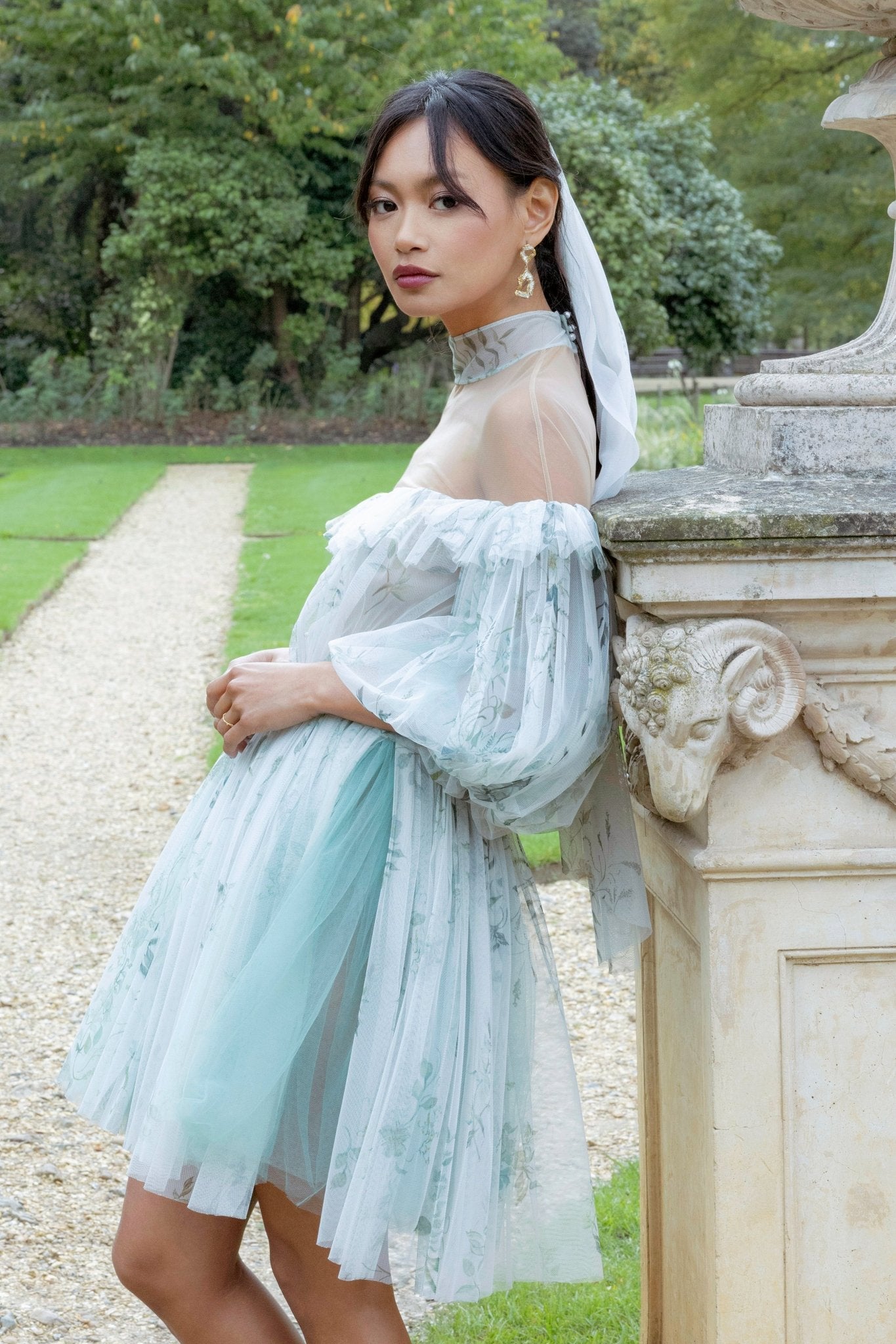 hermione - de - paula - Archive Bougainvillea Hand Painted Print Pleat Tulle Mini Dress - botanical - couture