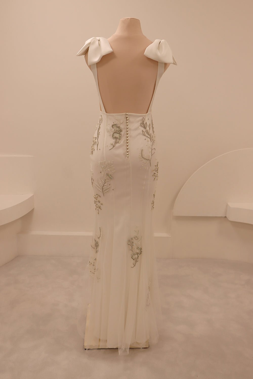 hermione - de - paula - Archive Lunar Garden Cupped Deep V Gown with Satin Bow Straps - botanical - couture