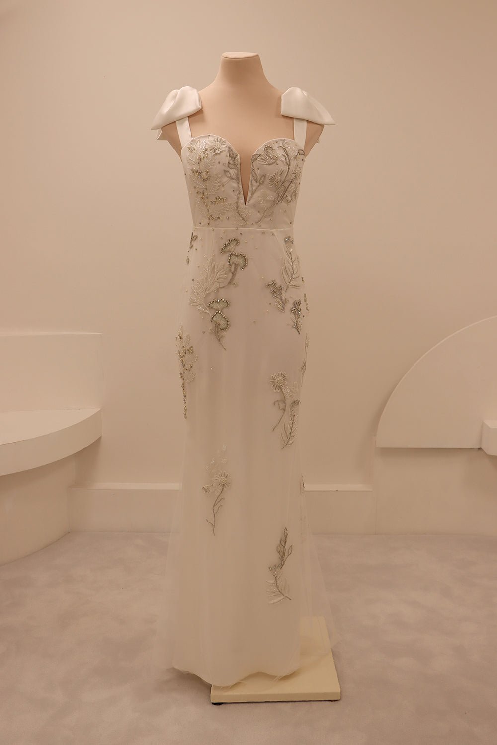 hermione - de - paula - Archive Lunar Garden Cupped Deep V Gown with Satin Bow Straps - botanical - couture