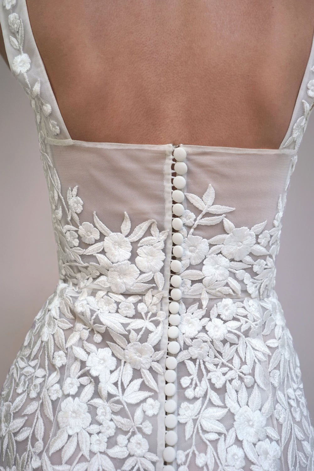 hermione - de - paula - Archive Miniature Rose Square Neck SL Tassel Mini Gown Jasmine Liquor - New Sample - botanical - couture