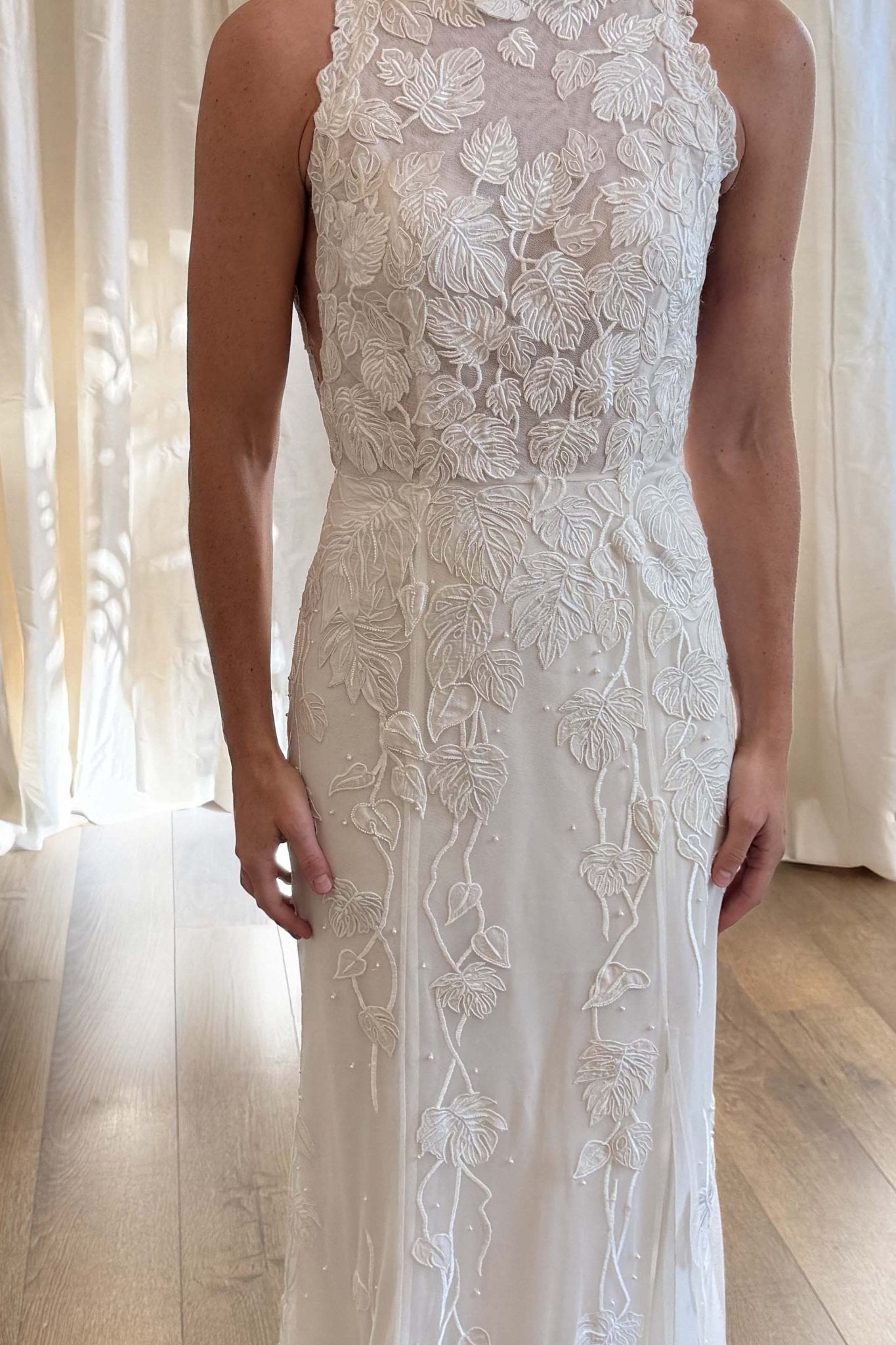 hermione - de - paula - Archive Monstera Racer Neck SL Gown Floral White - New Sample Never Worn - botanical - couture