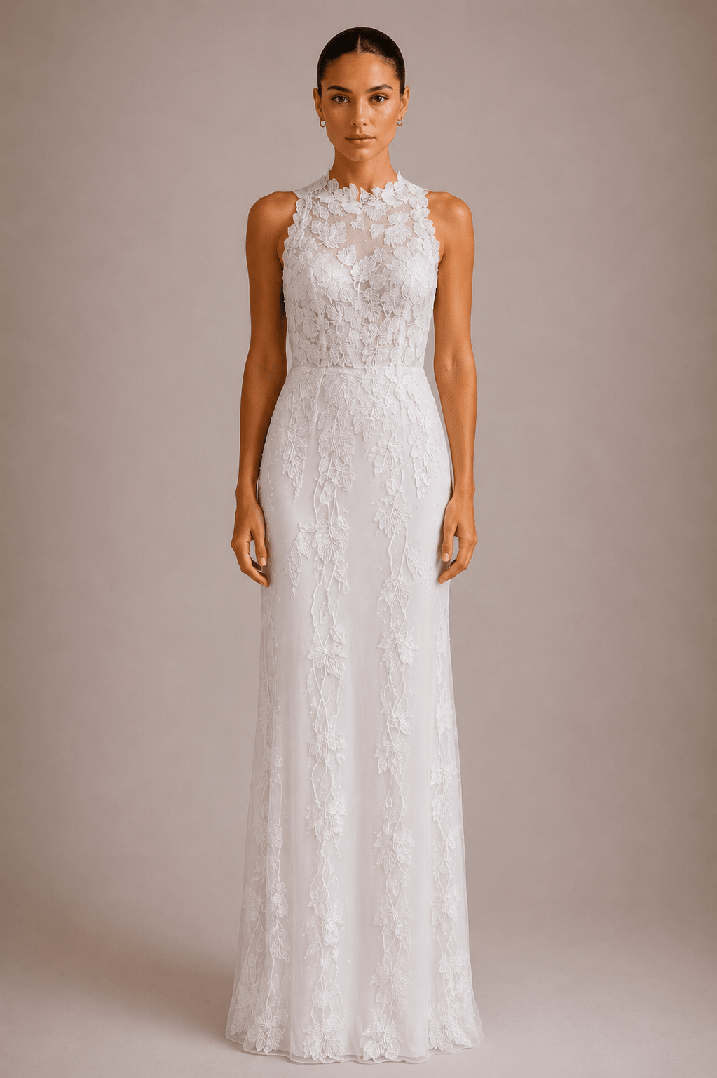 hermione - de - paula - Archive Monstera Racer Neck SL Gown Floral White - New Sample Never Worn - botanical - couture