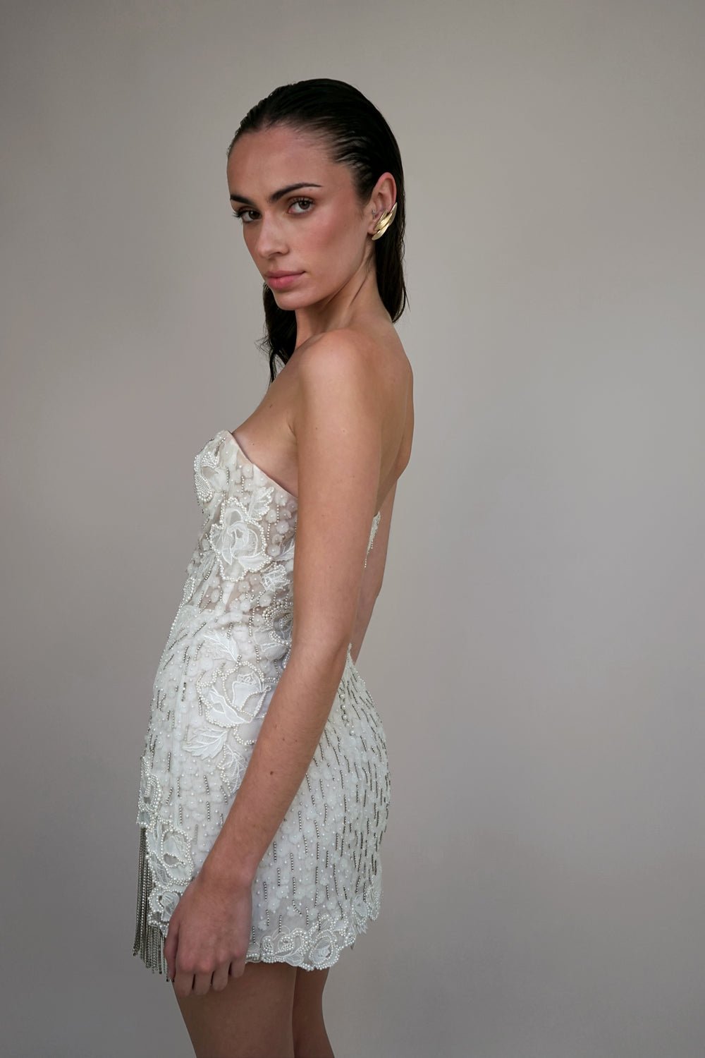 hermione - de - paula - Archive Pearl Rose Blossom Mini Chain Tassel - RUNWAY COLLECTION - botanical - couture