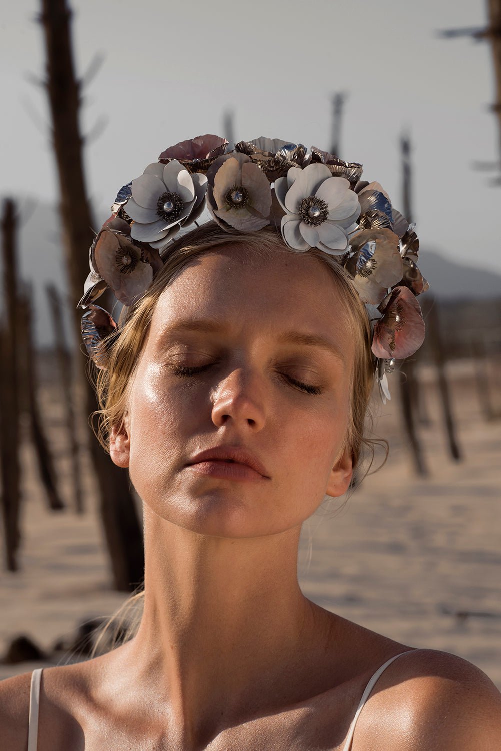 hermione - de - paula - Archive Poppy & Peony Artisan Crown - Real Silver Plated & Hand Painted - botanical - couture