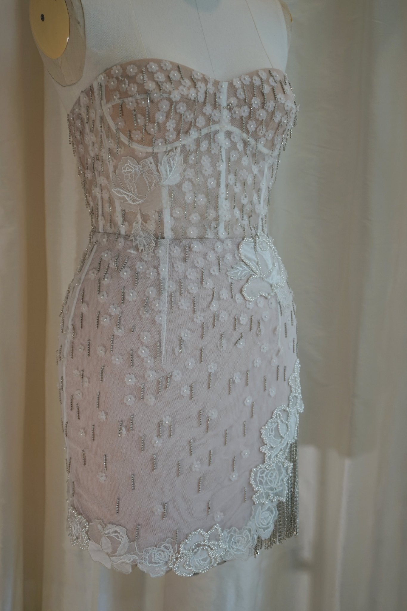 hermione - de - paula - Archive Silk & Lace Pearl Rose Blossom Mini - Brand New Never Worn - botanical - couture