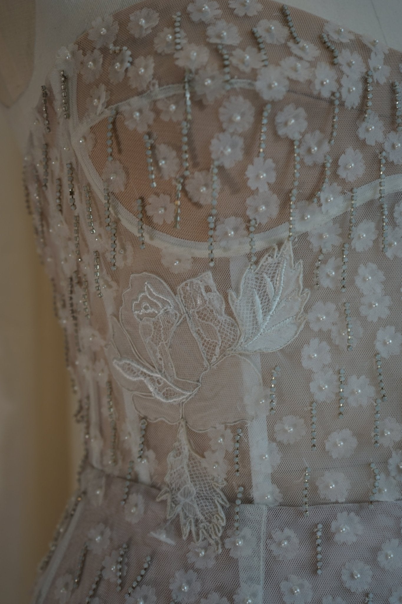 hermione - de - paula - Archive Silk & Lace Pearl Rose Blossom Mini - Brand New Never Worn - botanical - couture