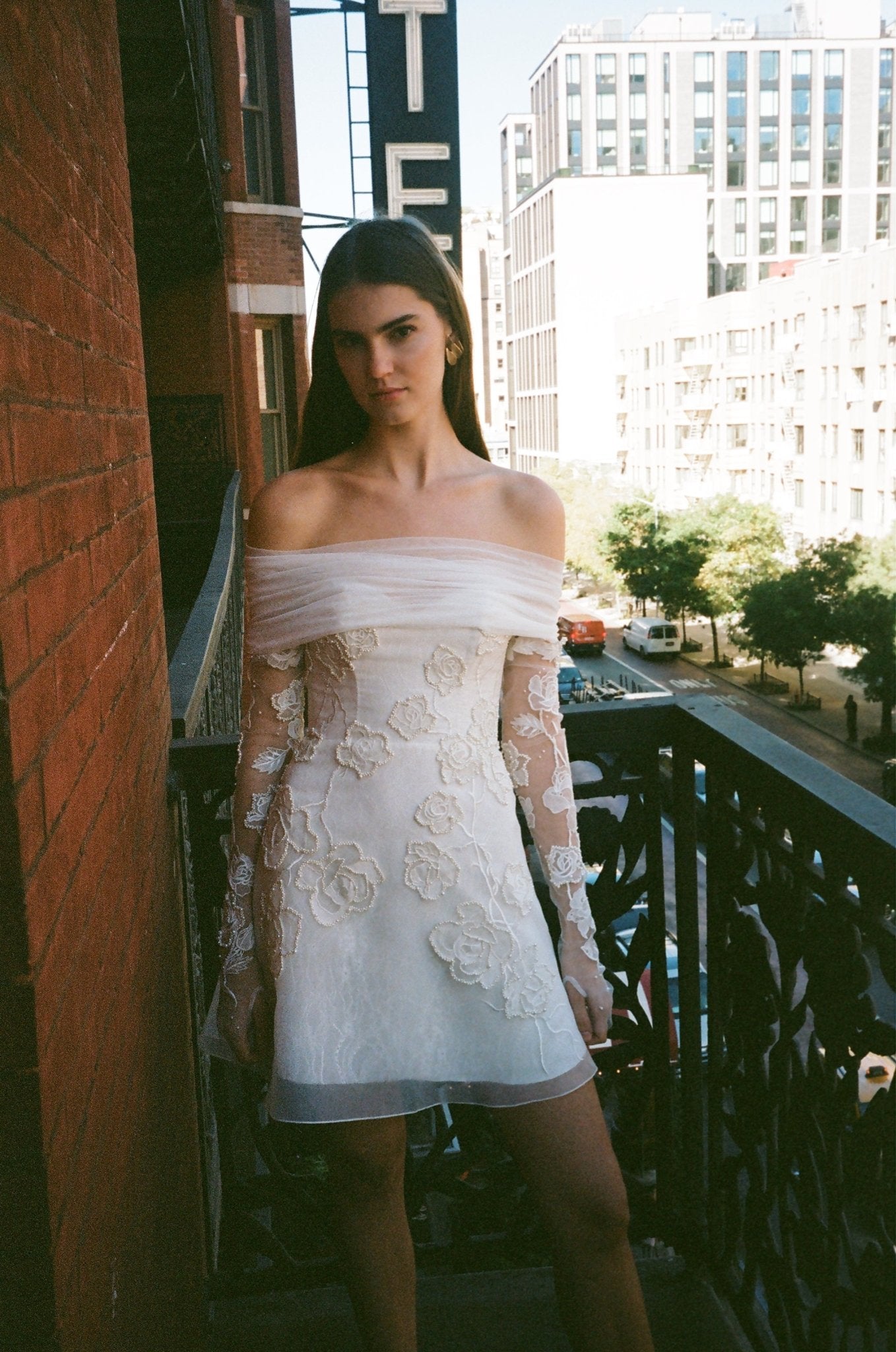 hermione - de - paula - Archive Sweetheart Pearl & Lace Wild Rose Vine Organza Mini - botanical - couture