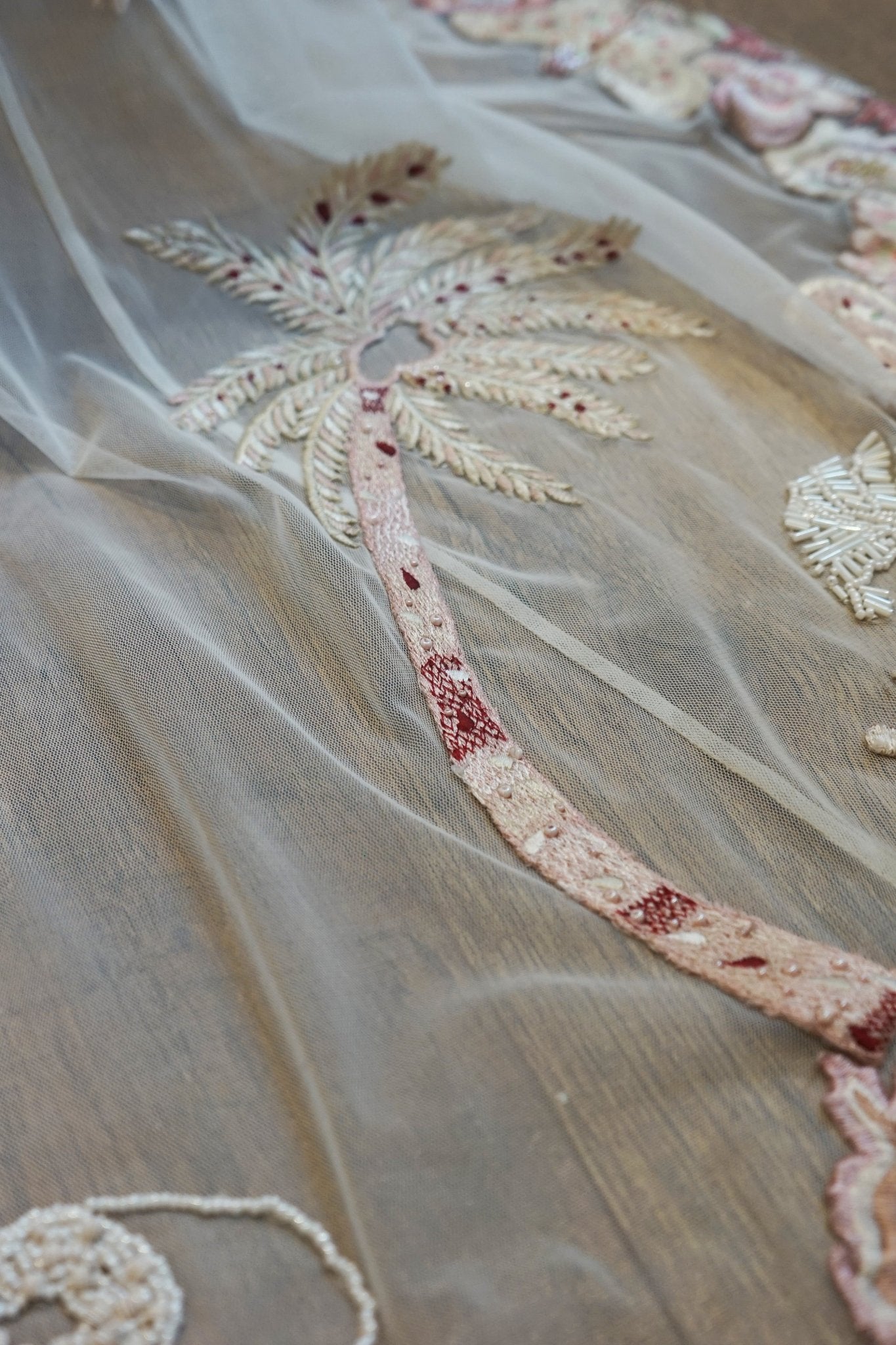 hermione - de - paula - Archive Tropical Palm & Butterfly Beach Cape - Hand Embroidery - botanical - couture