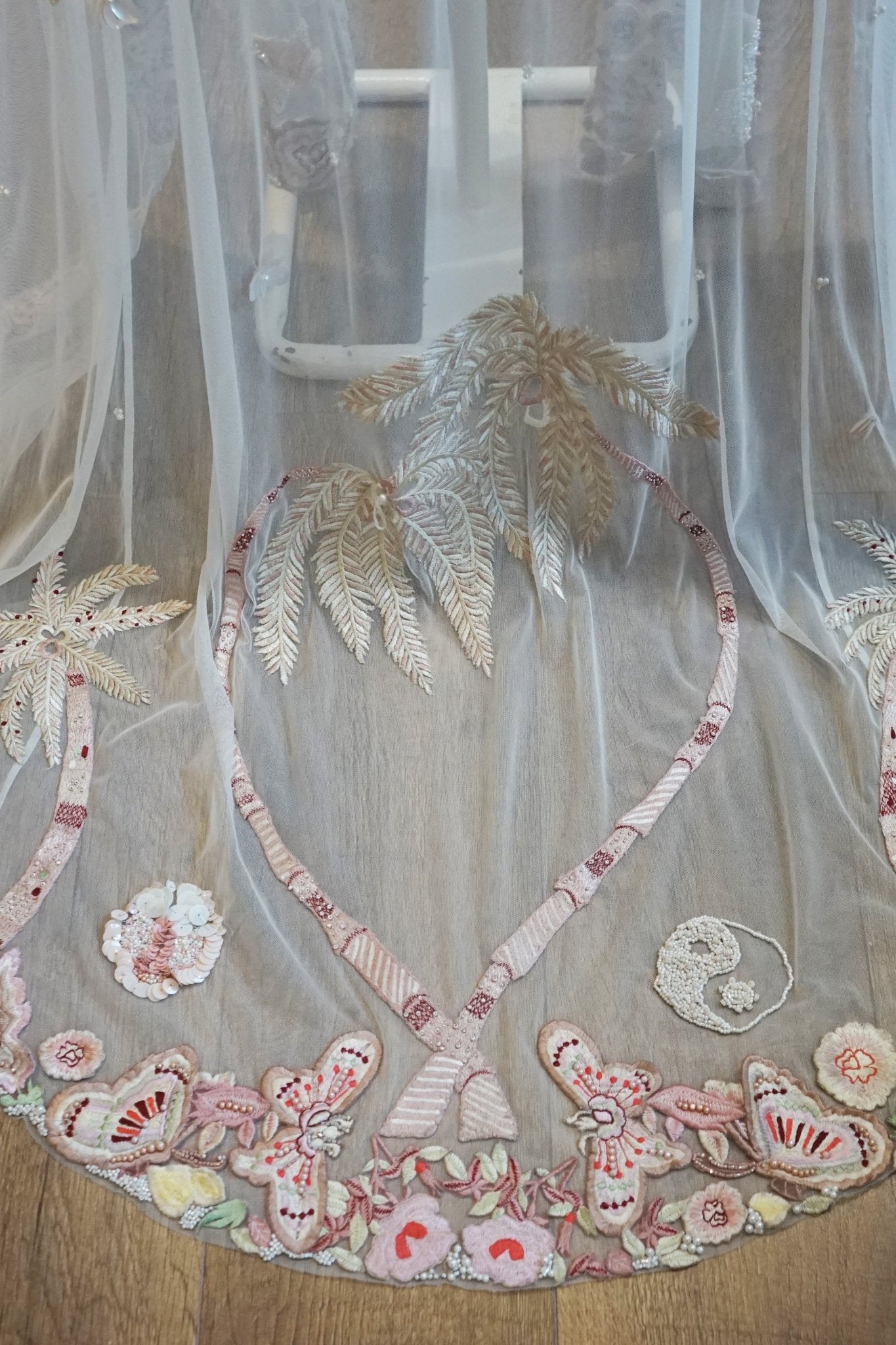 hermione - de - paula - Archive Tropical Palm & Butterfly Beach Cape - Hand Embroidery - botanical - couture