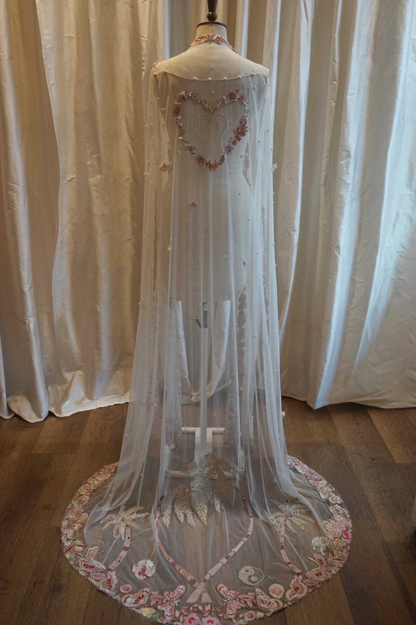 hermione - de - paula - Archive Tropical Palm & Butterfly Beach Cape - Hand Embroidery - botanical - couture