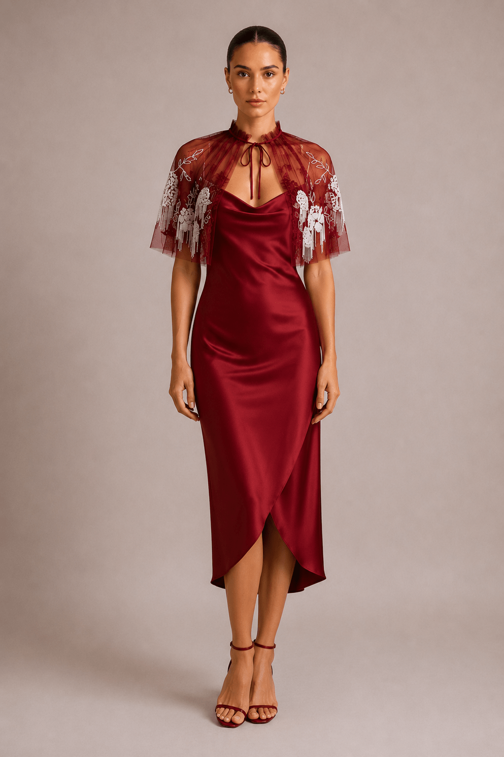 hermione - de - paula - Archive Tulle and Tassel Rose Cape - botanical - couture