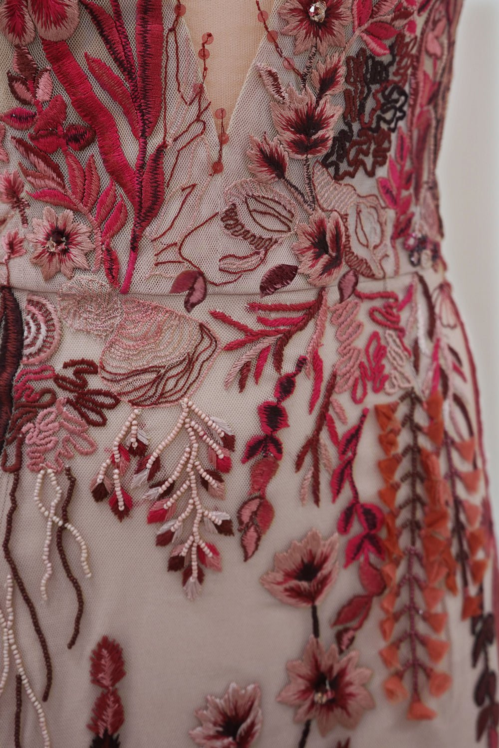 hermione - de - paula - Archive Underwater Wildflower Illusion V Front Tulle SL Mini Gown Cranberry Red - New Sample - botanical - couture