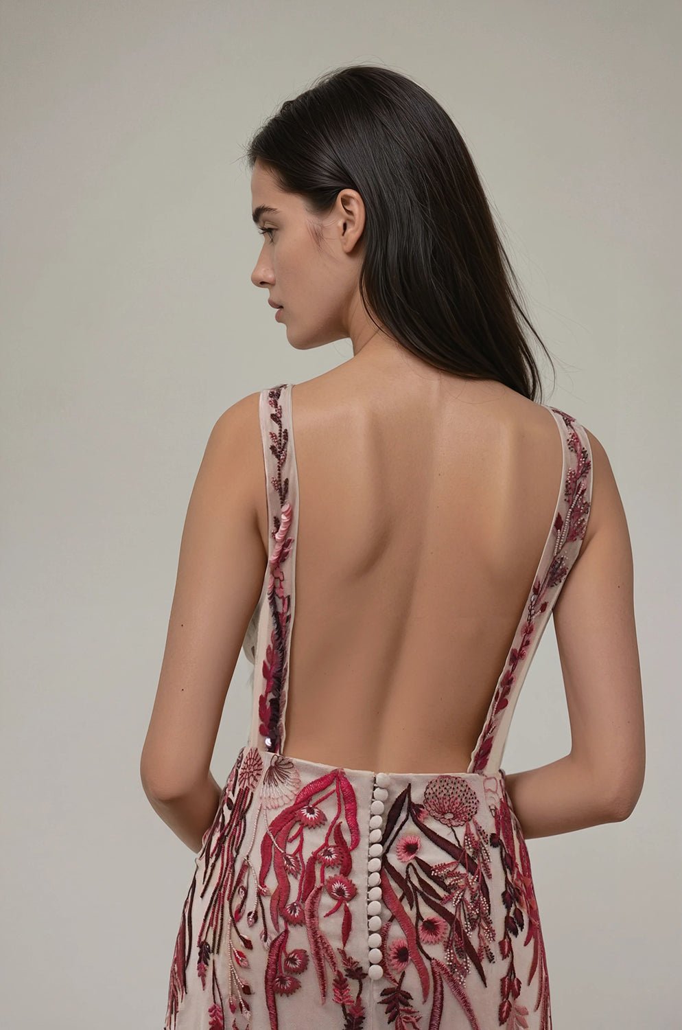 hermione - de - paula - Archive Underwater Wildflower Illusion V Front Tulle SL Mini Gown Cranberry Red - New Sample - botanical - couture