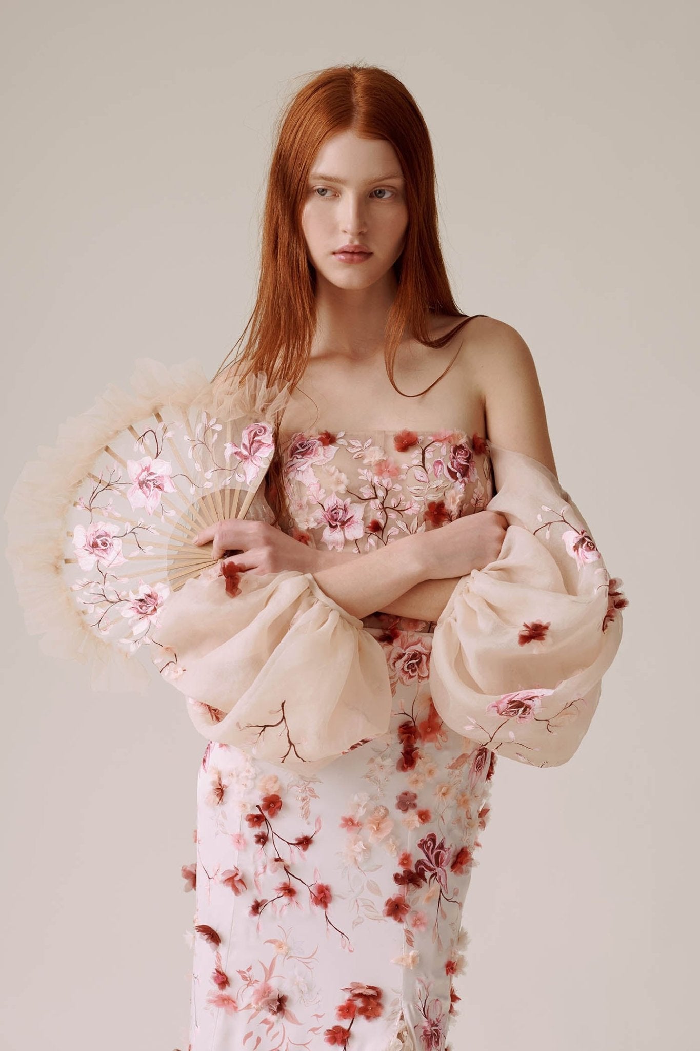 hermione - de - paula - Archive Wild Rose Coral Reef Hand Painted Fan - botanical - couture