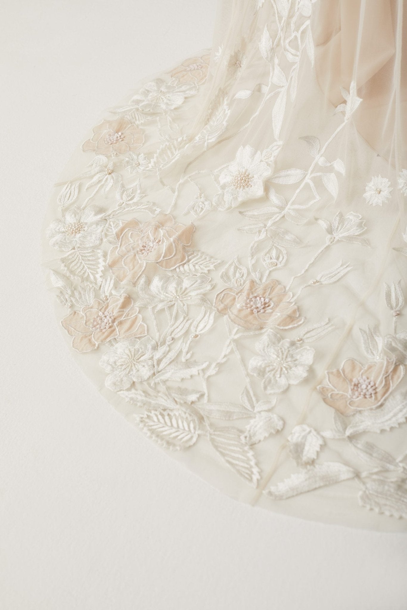 hermione - de - paula - Archive Wild Rose Garden Gown With Open Back Detail in Seashell Blush with Beaded Infill - botanical - couture