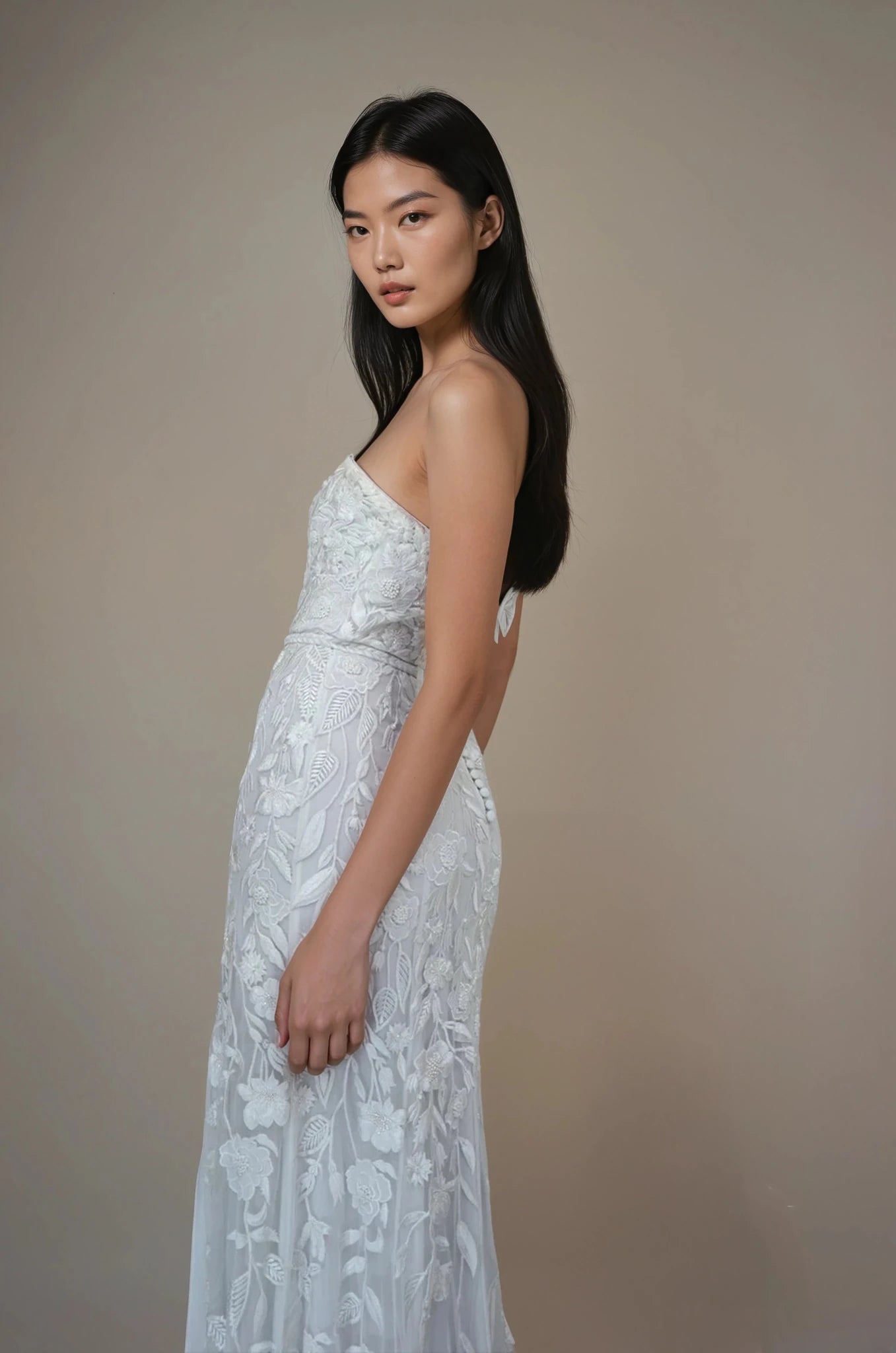 hermione - de - paula - Archive Wild Rose Tulle Bustier FL Gown Floral White - New Sample Never Worn - botanical - couture