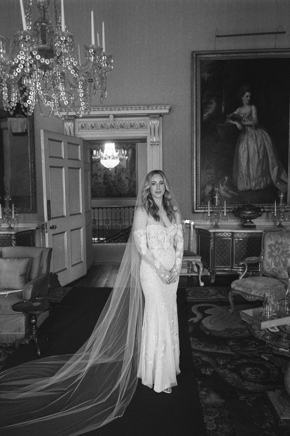 Hermione de Paula bride Averi wearing the Sweetheart Monstera Eclipse couture wedding gown with Monstera vine opera gloves and a hand-embroidered pearl trim veil - photo 3