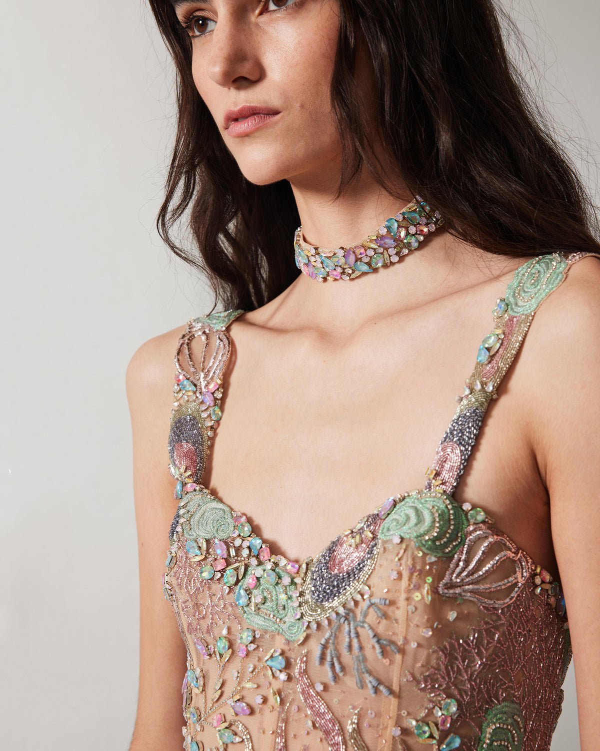 hermione-de-paula-Celestial Seascape Bustier Gown Aquarium Colourway-botanical-couture