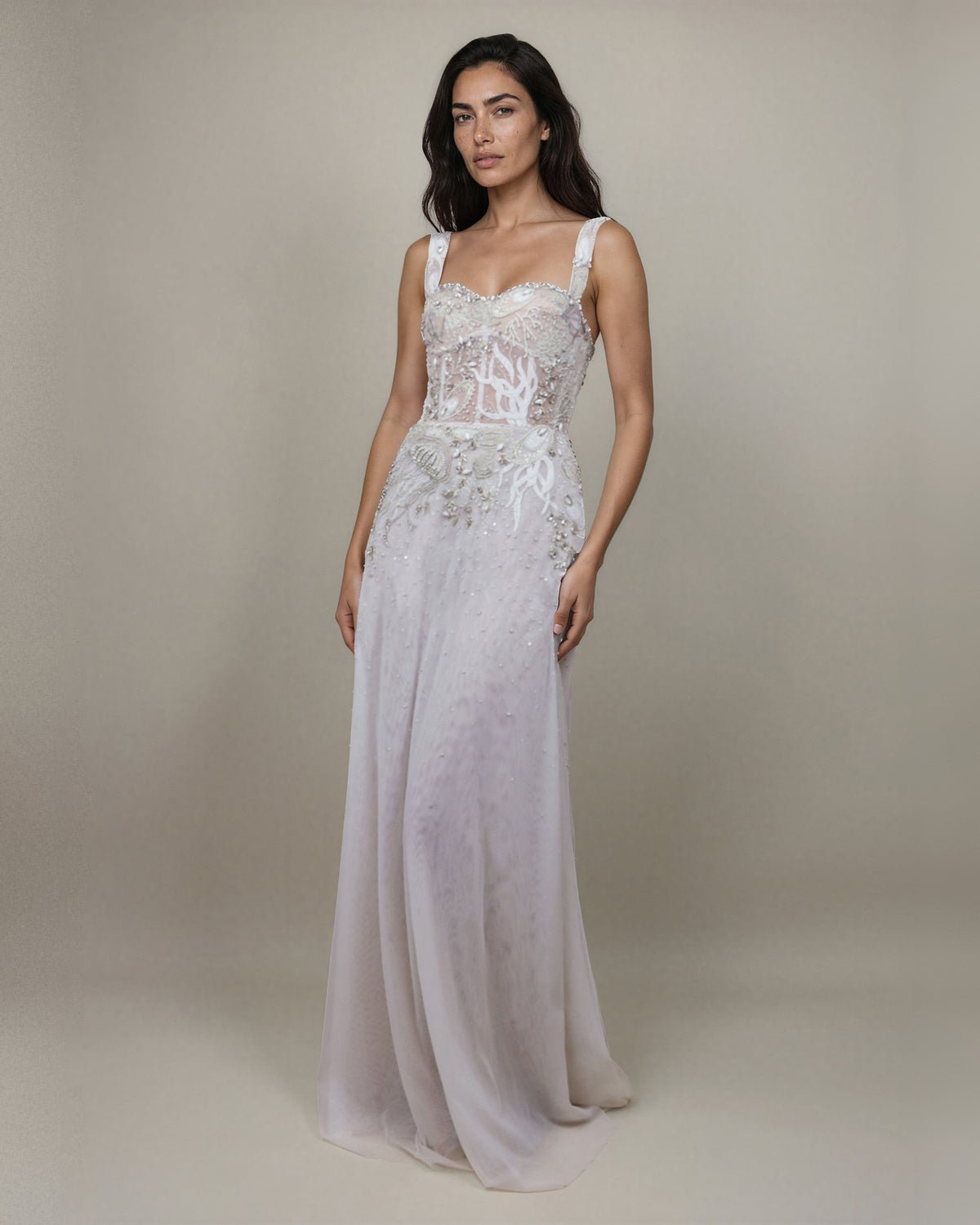 Celestial Seascape Tulle Bustier Gown Stardust Crystal by Hermione de Paula, hand-embroidered couture bridal - view 1