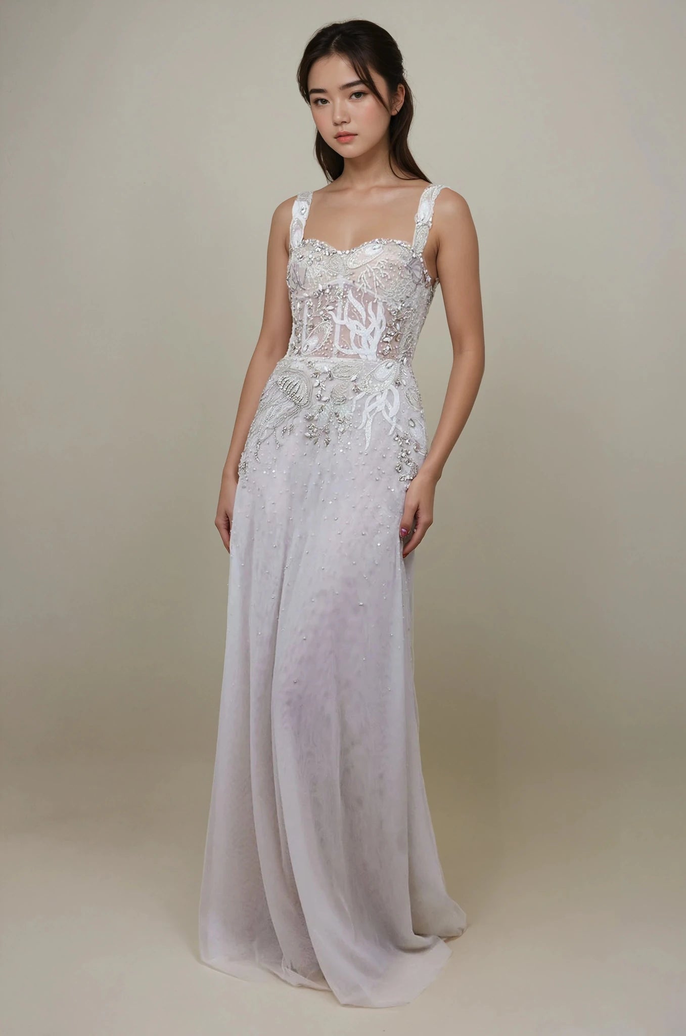 hermione - de - paula - Celestial Seascape Tulle Bustier SL Gown Stardust Crystal - botanical - couture