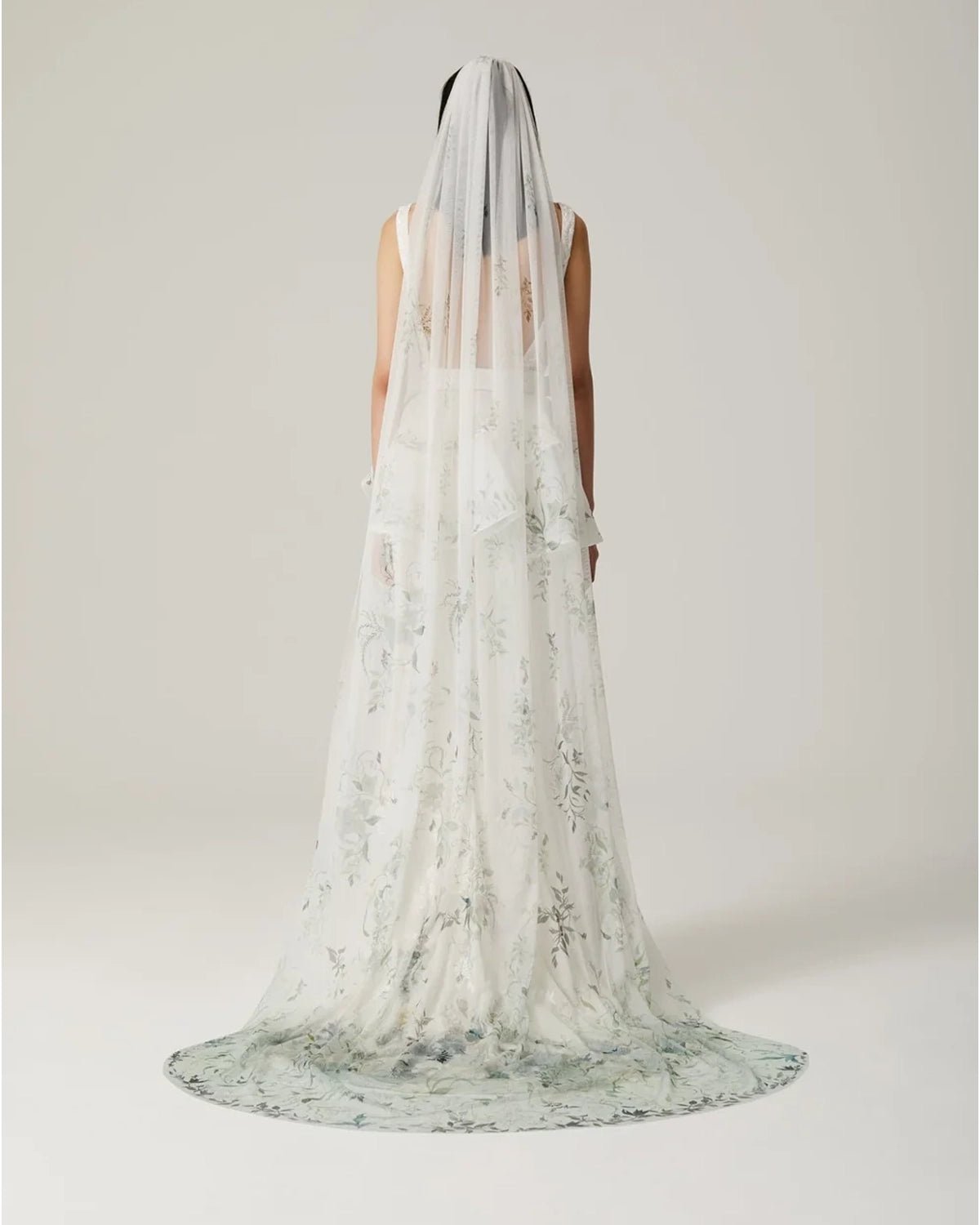 hermione-de-paula-Fern and Rose Slim Fit Illusion V Open Square Back Forest Hem Gown | Floral White-botanical-couture