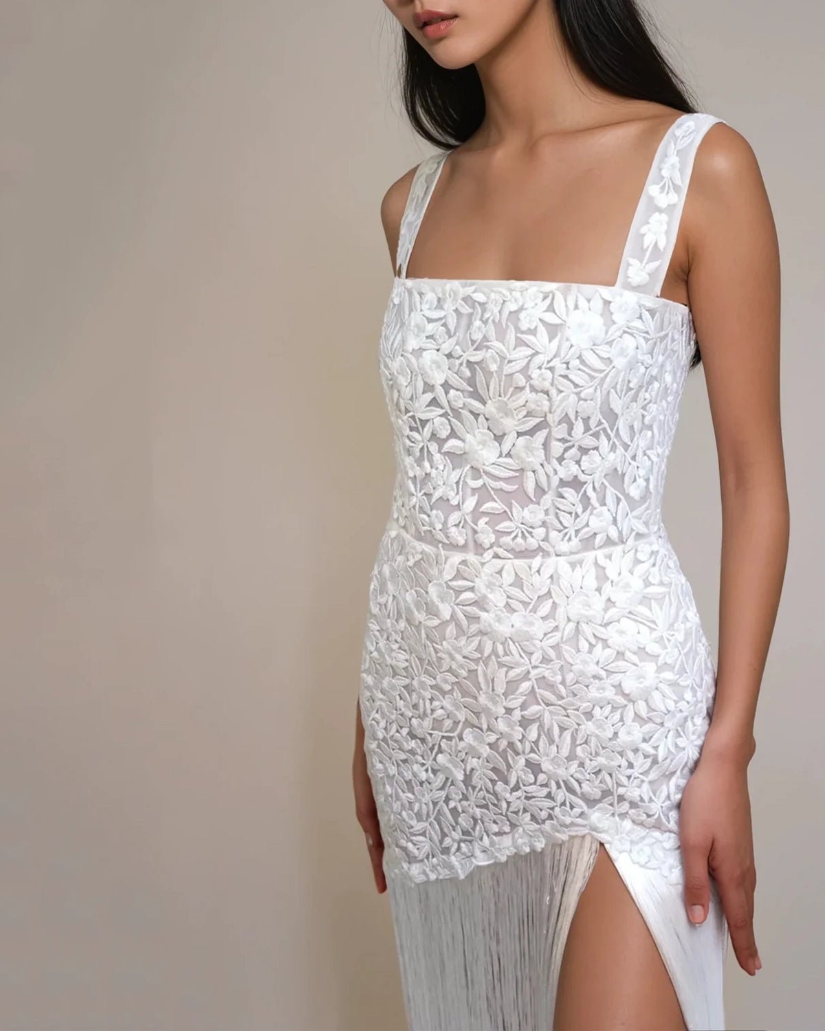 hermione-de-paula-Miniature Rose Square Neck Tassel Mini Gown | Jasmine Liquor-botanical-couture