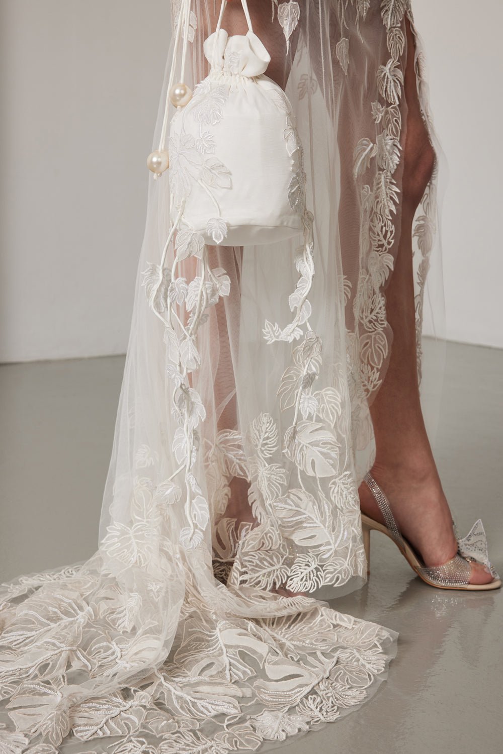 hermione - de - paula - Monstera Eclipse Unlined Racer Neck Gown Floral White - botanical - couture