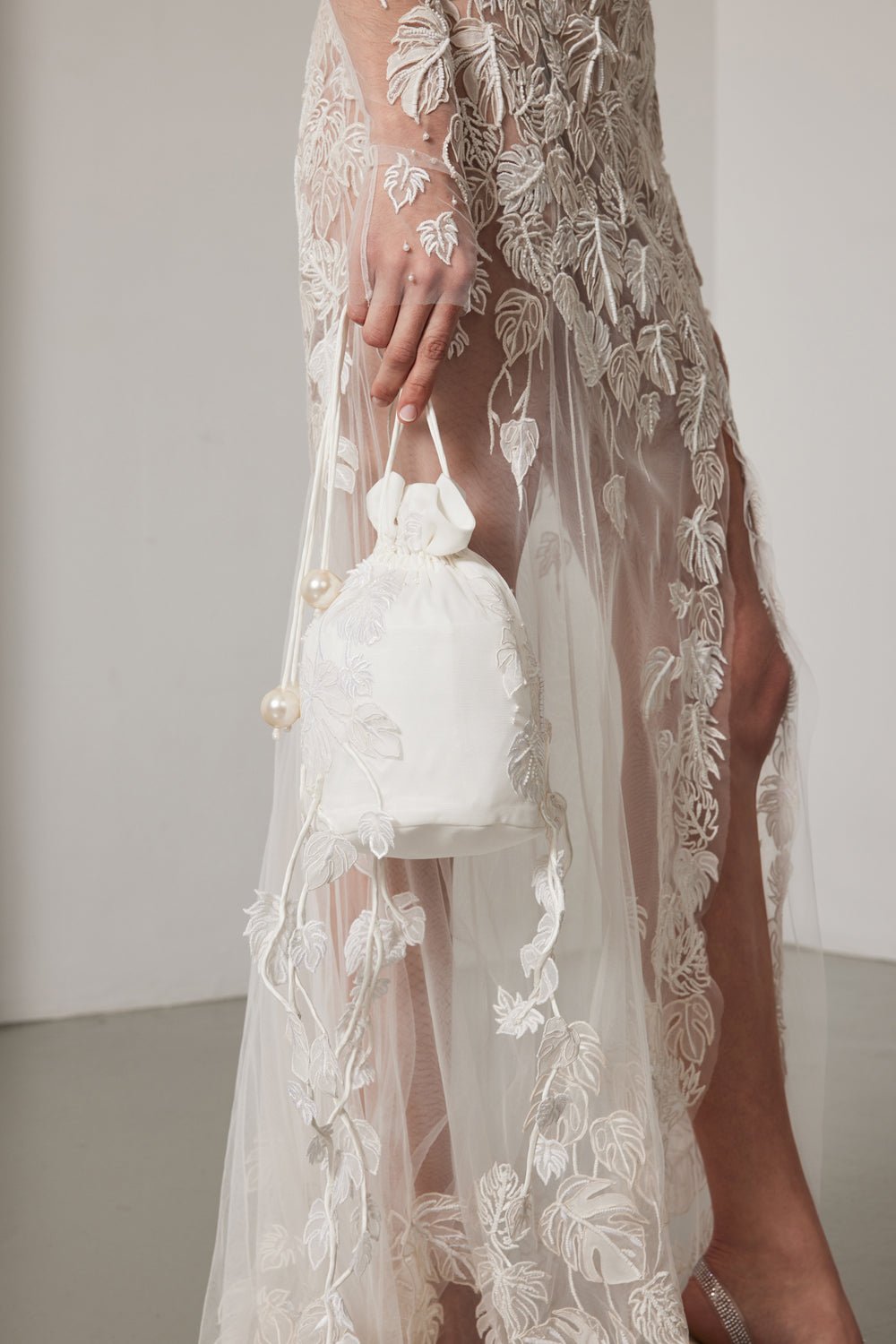 hermione - de - paula - Monstera Eclipse Unlined Racer Neck Gown Floral White - botanical - couture