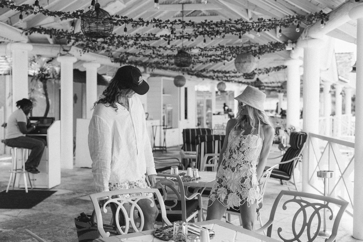 Hermione de Paula bride Pia wearing a custom Monstera pearl mini wedding dress with hand embroidery - photo 13