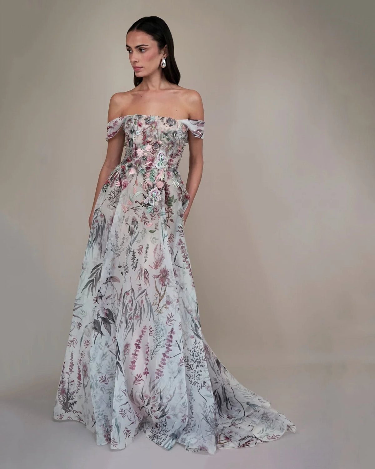 hermione-de-paula-Printed Underwater Wildflower Gown With 3D Elements | Midnight-botanical-couture