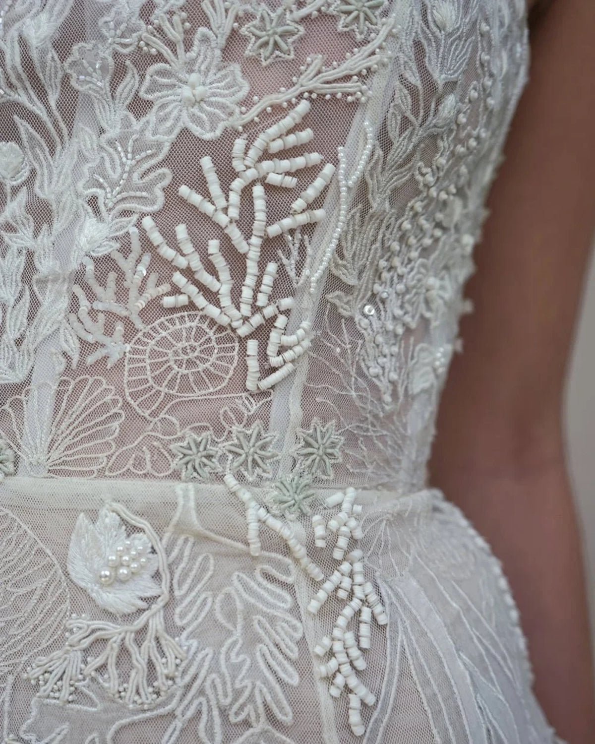 hermione-de-paula-Seascape Straight Bodice Gown | Moonlight White-botanical-couture